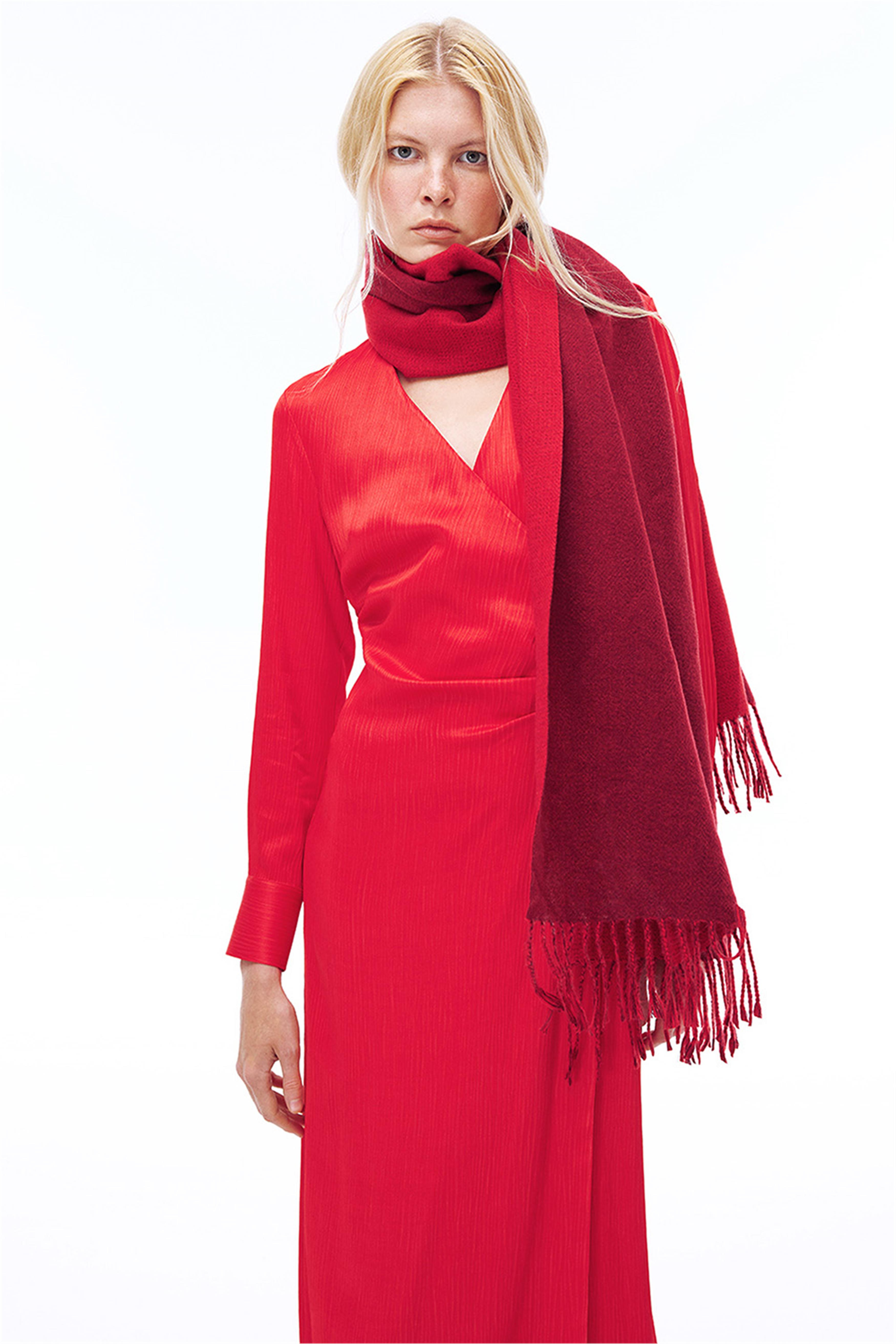 Mudita Regular Fit V-Yaka Kırmızı Renk Elbise