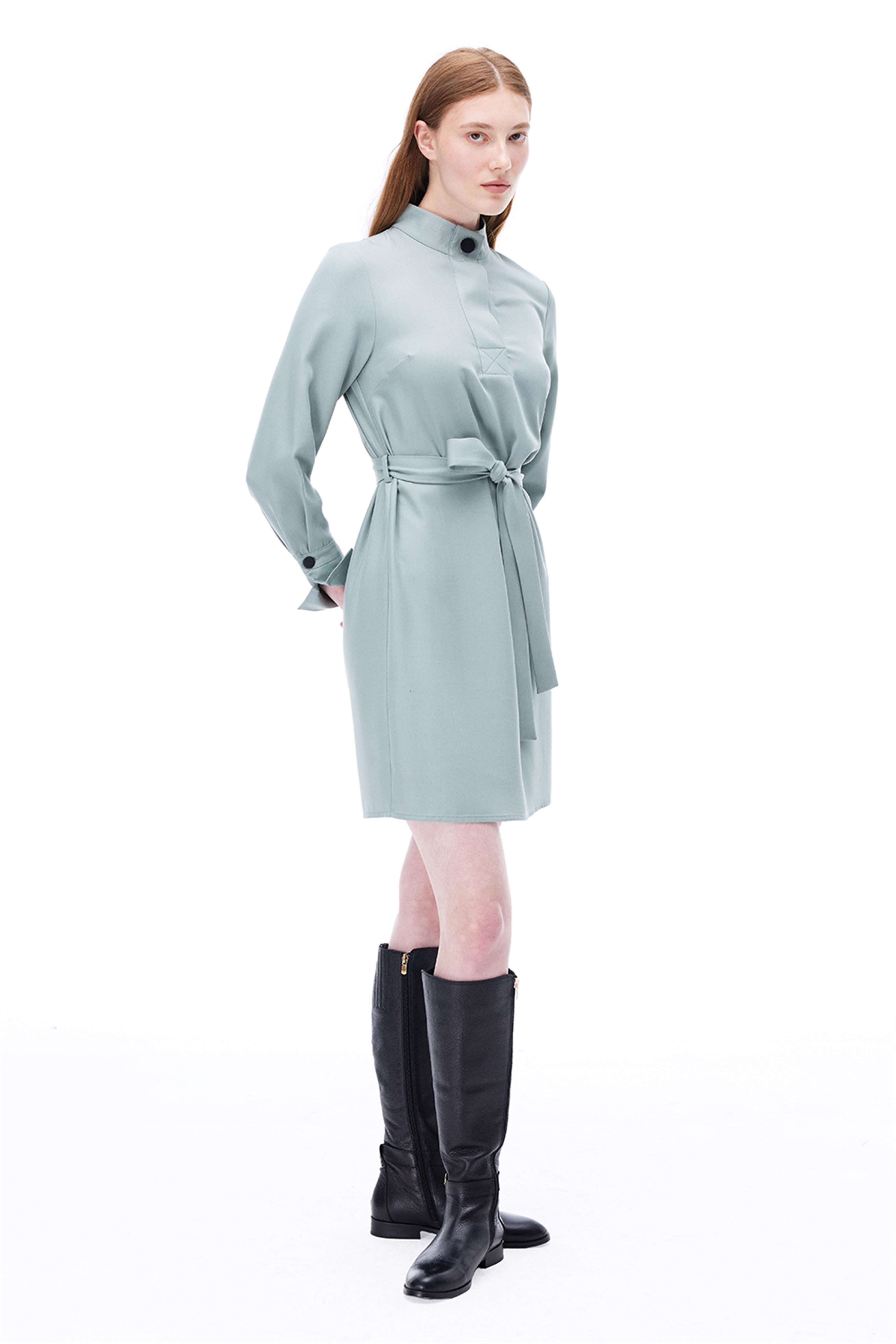 Nossa Regular Fit Takma Kol Balıkçı Yaka Mint Renk Elbise