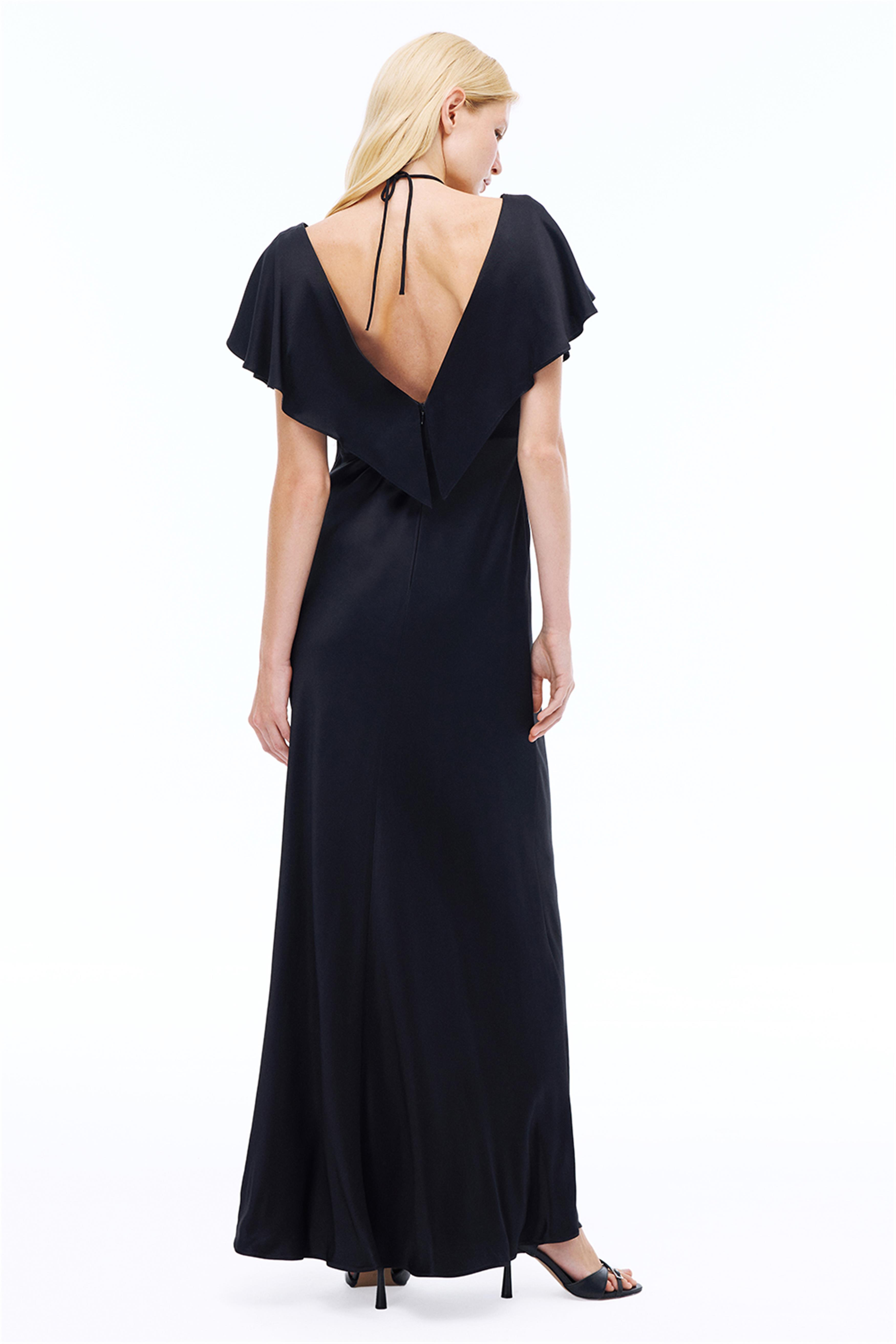 Pandoras Regular Fit Bilek Boy Sıfır Kol V-Yaka Siyah Elbise