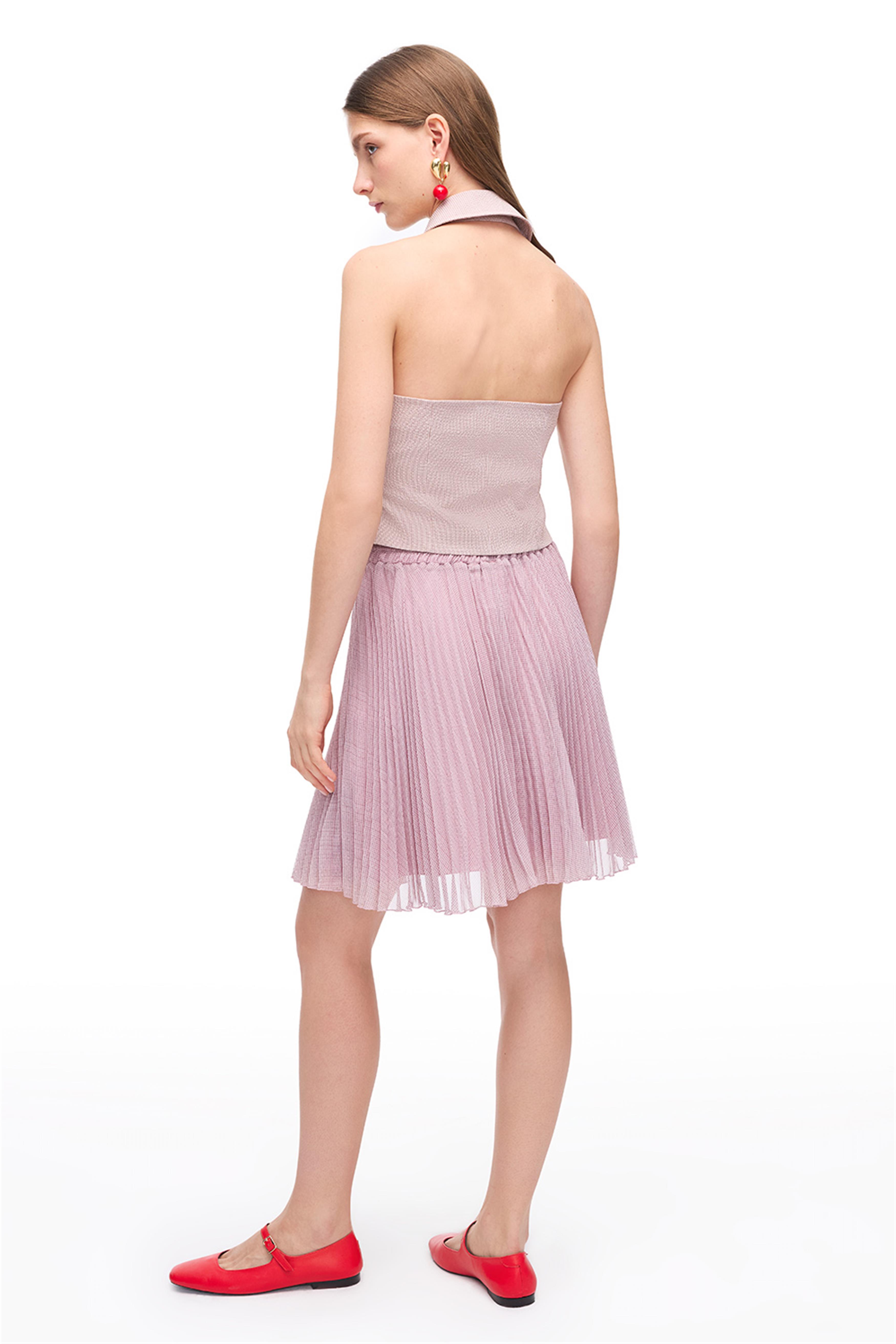 Pembe Violet Regular Fit Gömlek Yaka Ekoseli Bluz