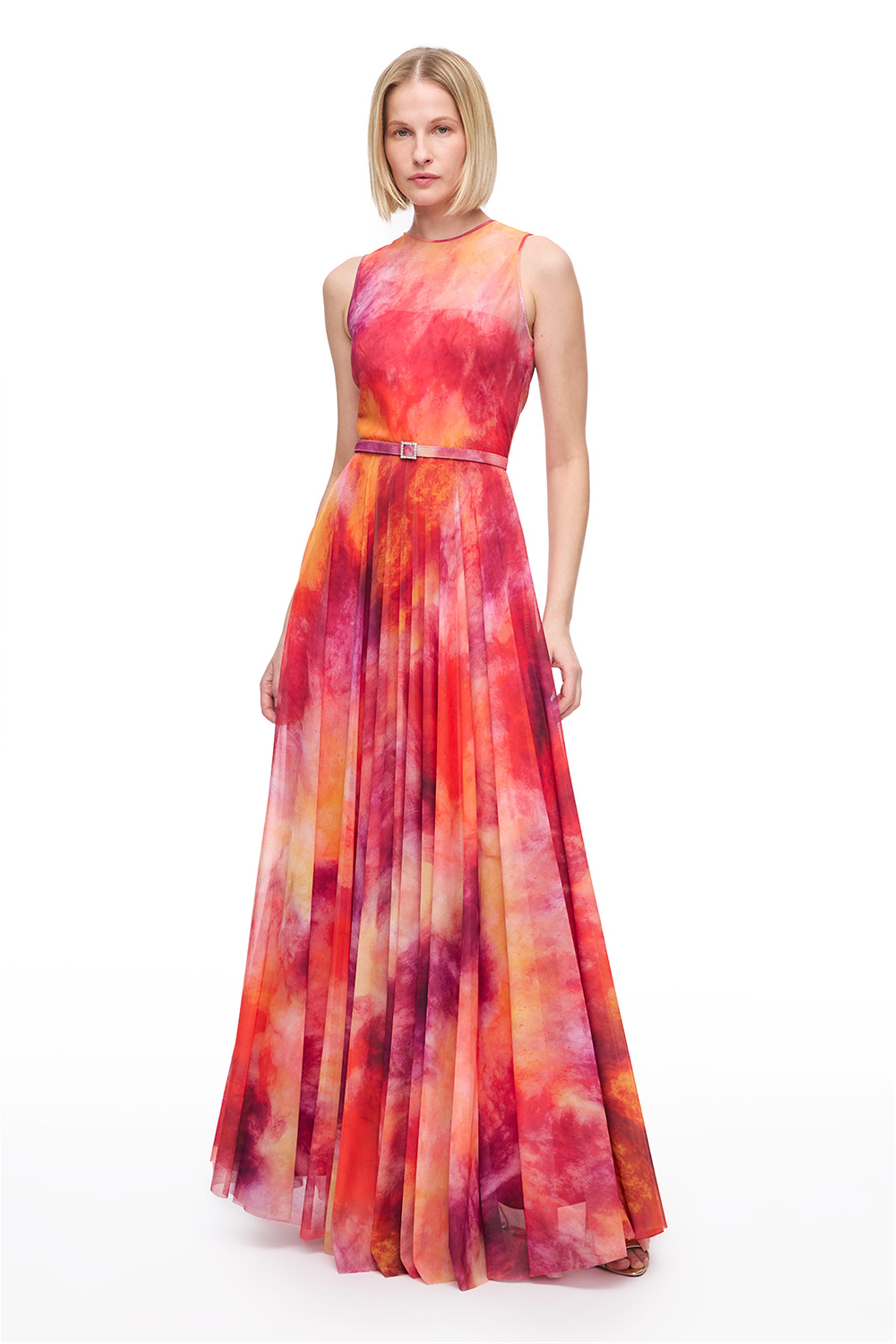 Renkli Desenli Uzun Elbise