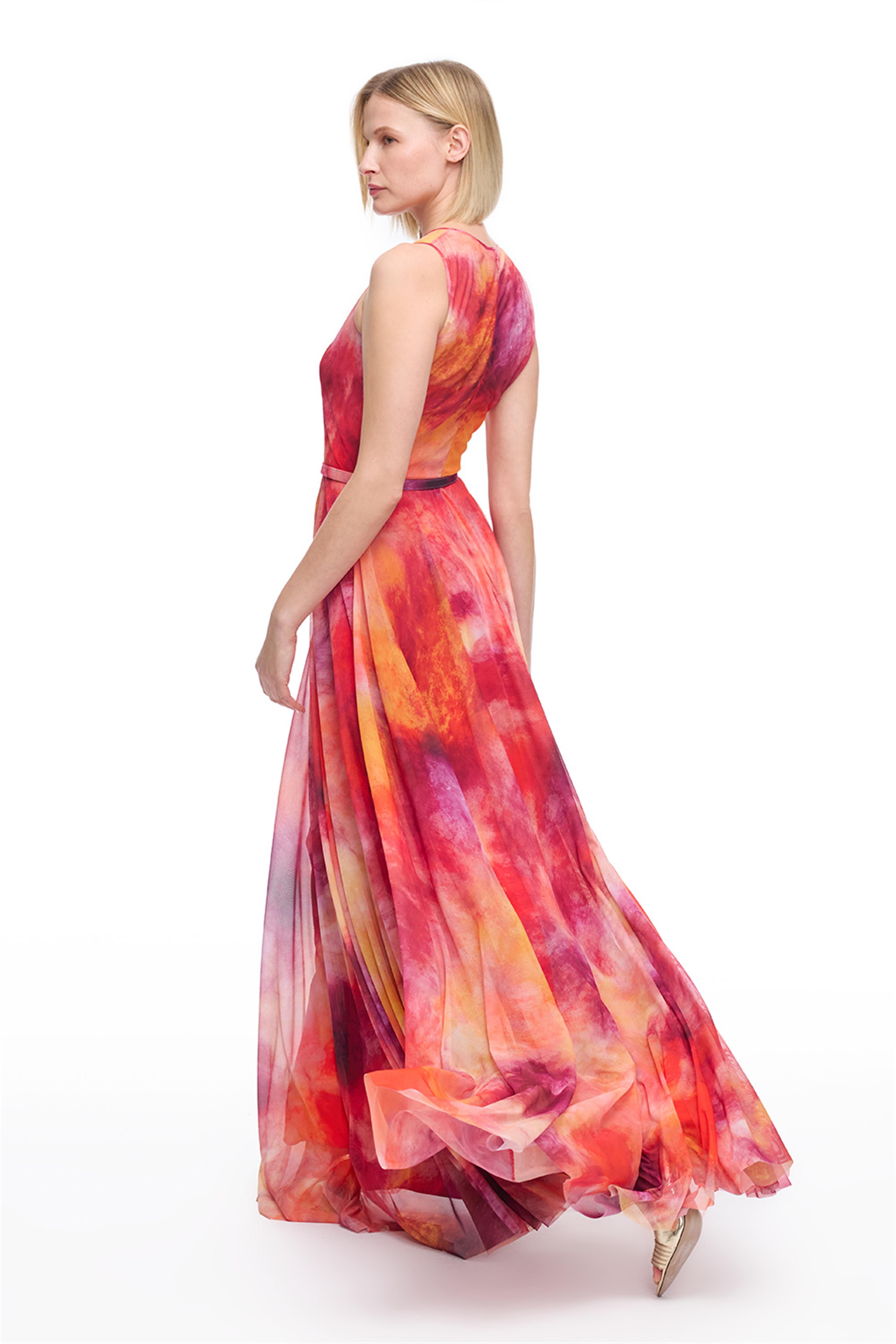 Renkli Desenli Uzun Elbise