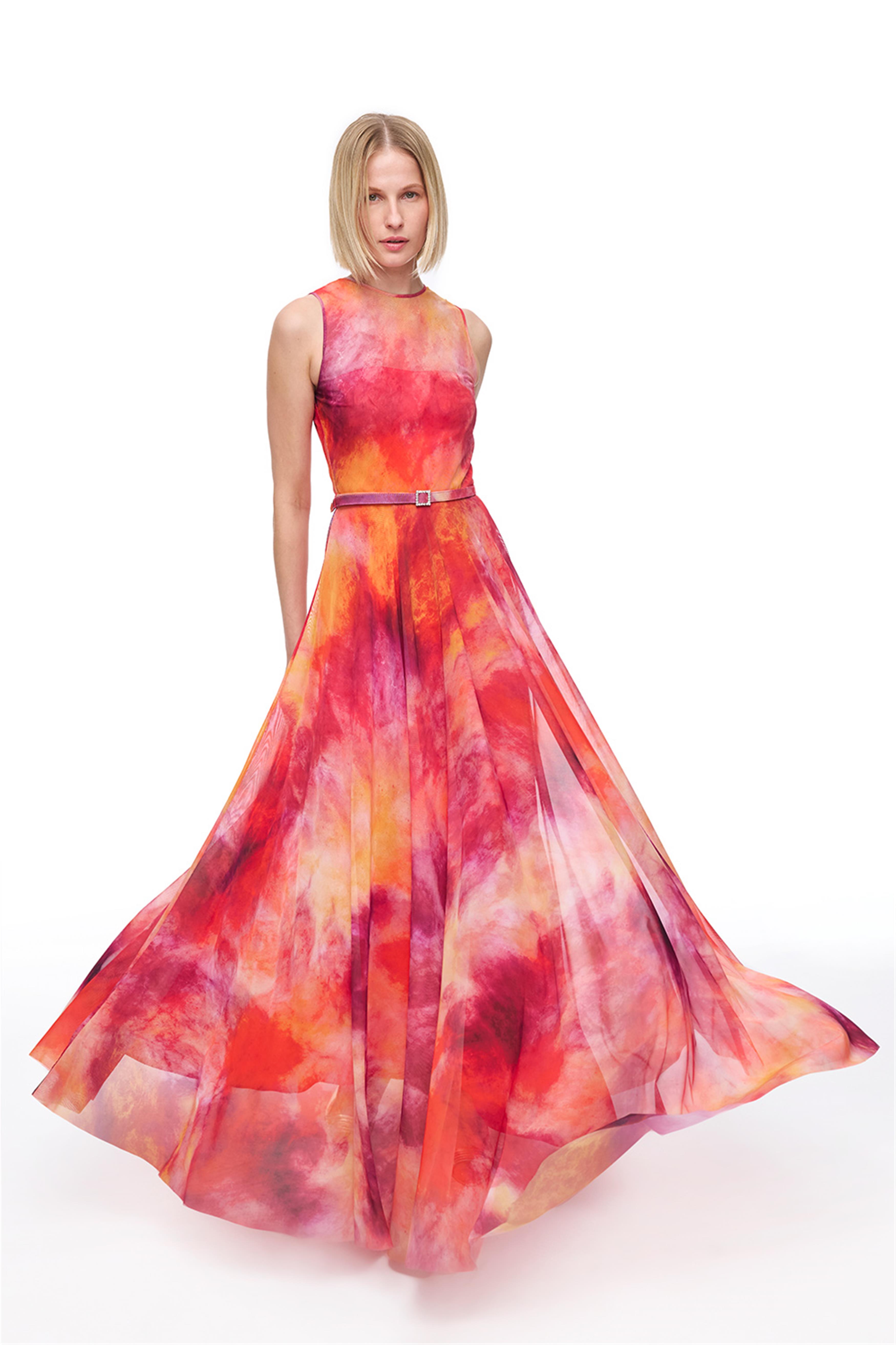 Renkli Desenli Uzun Elbise