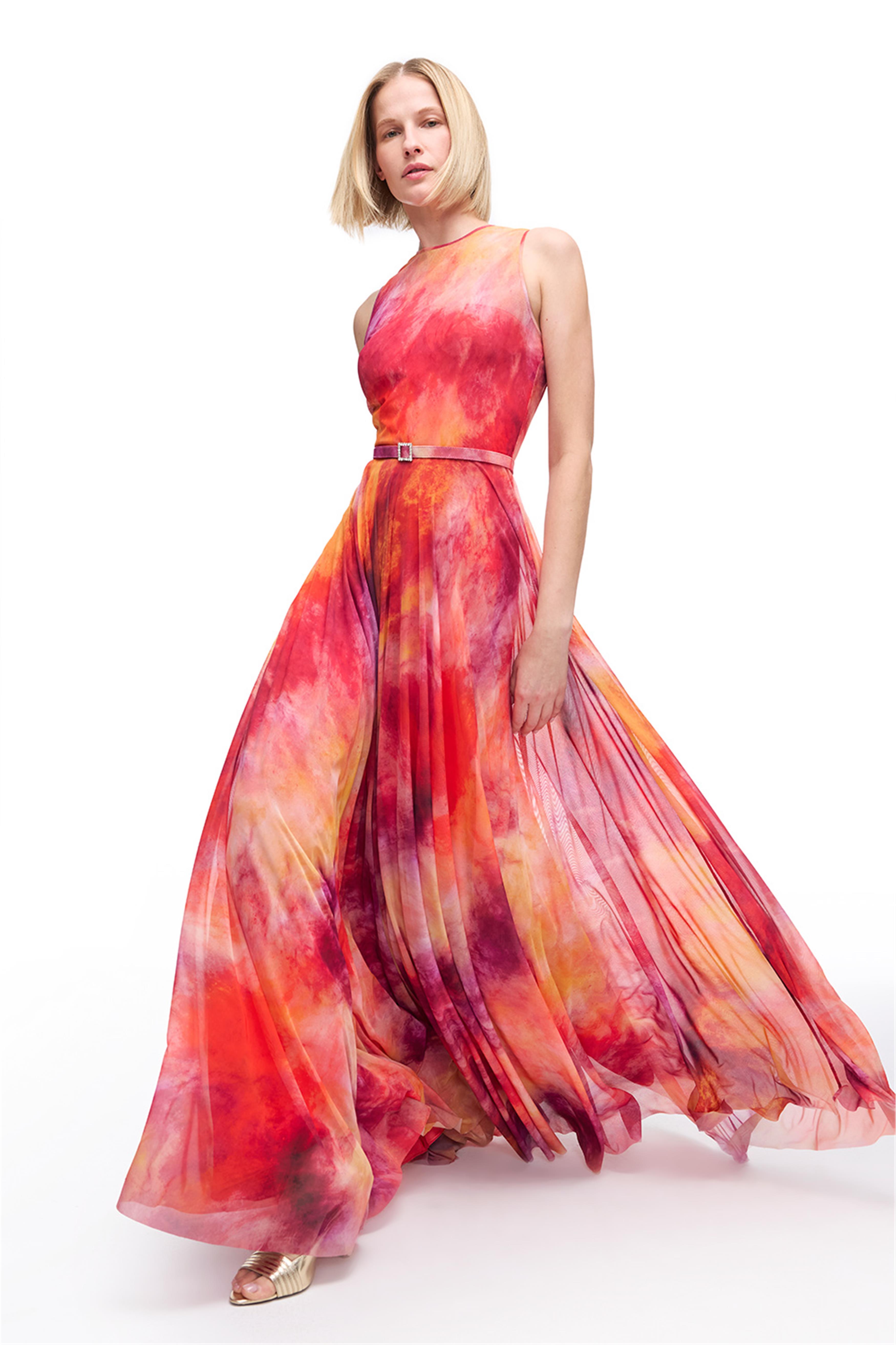 Renkli Desenli Uzun Elbise