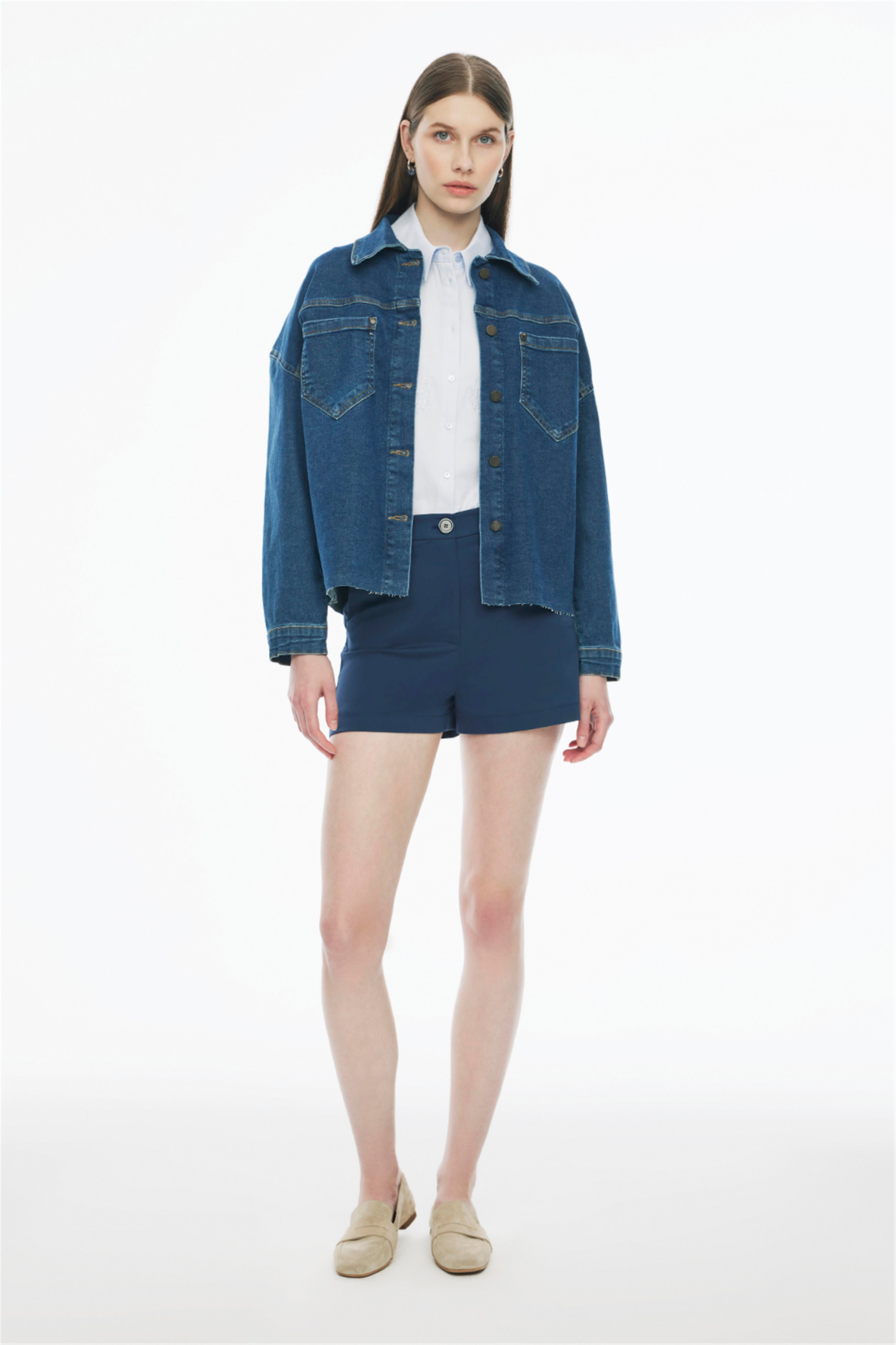 Romets Lacivert Renk Regular Fit Gömlek Yaka Denim Ceket
