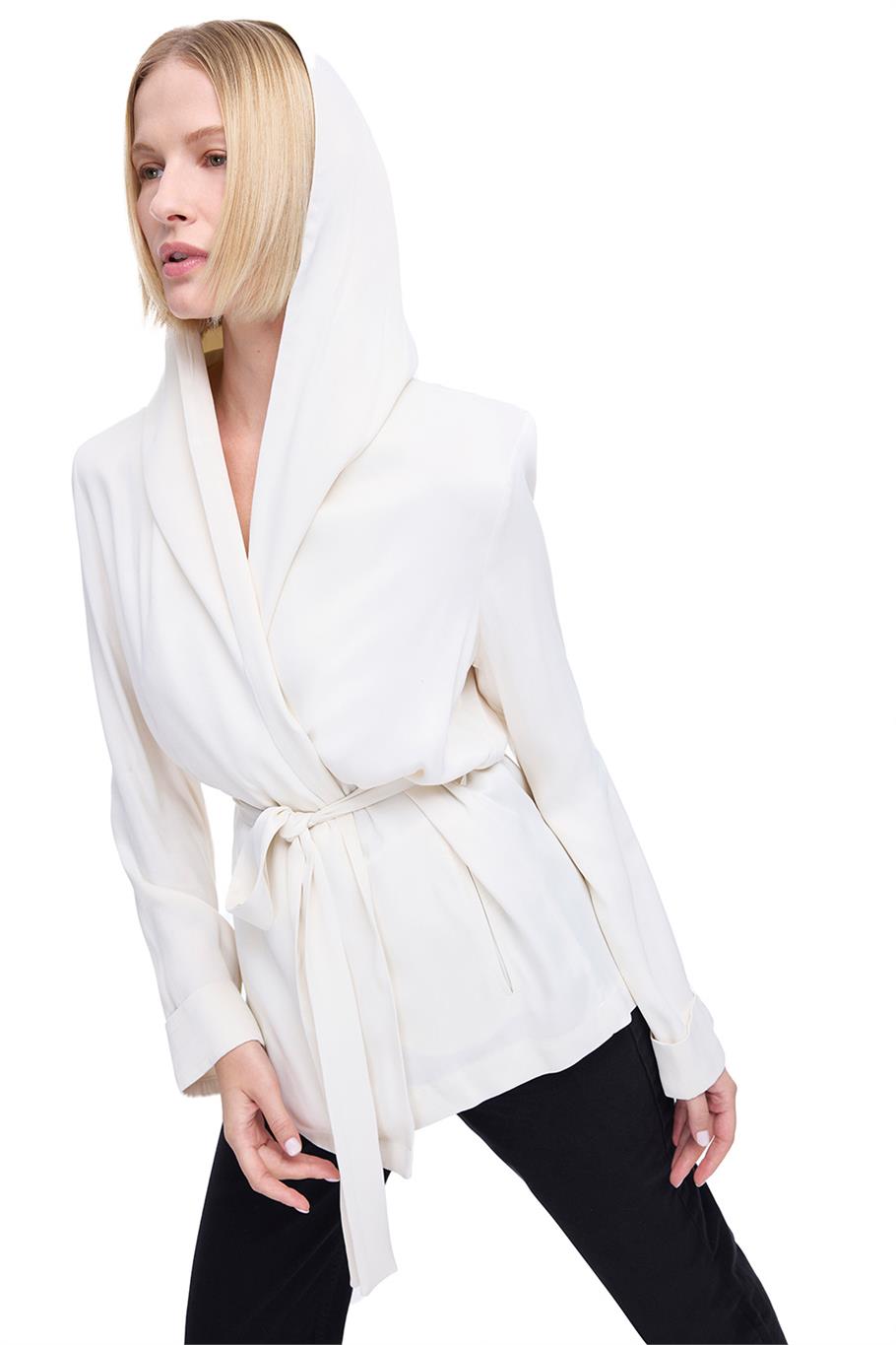 Safira Rahat Kalıp Takma Kol Ekru Renk Kimono