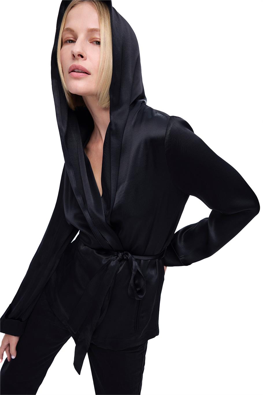 Safira Rahat Kalıp Takma Kol Siyah Renk Kimono