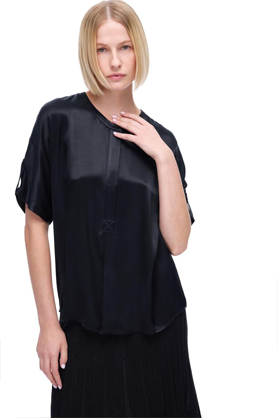 Safira Regular Fit Standart Boy Düşük Kollu Bisiklet Yaka Siyah Renk Kadın Bluz