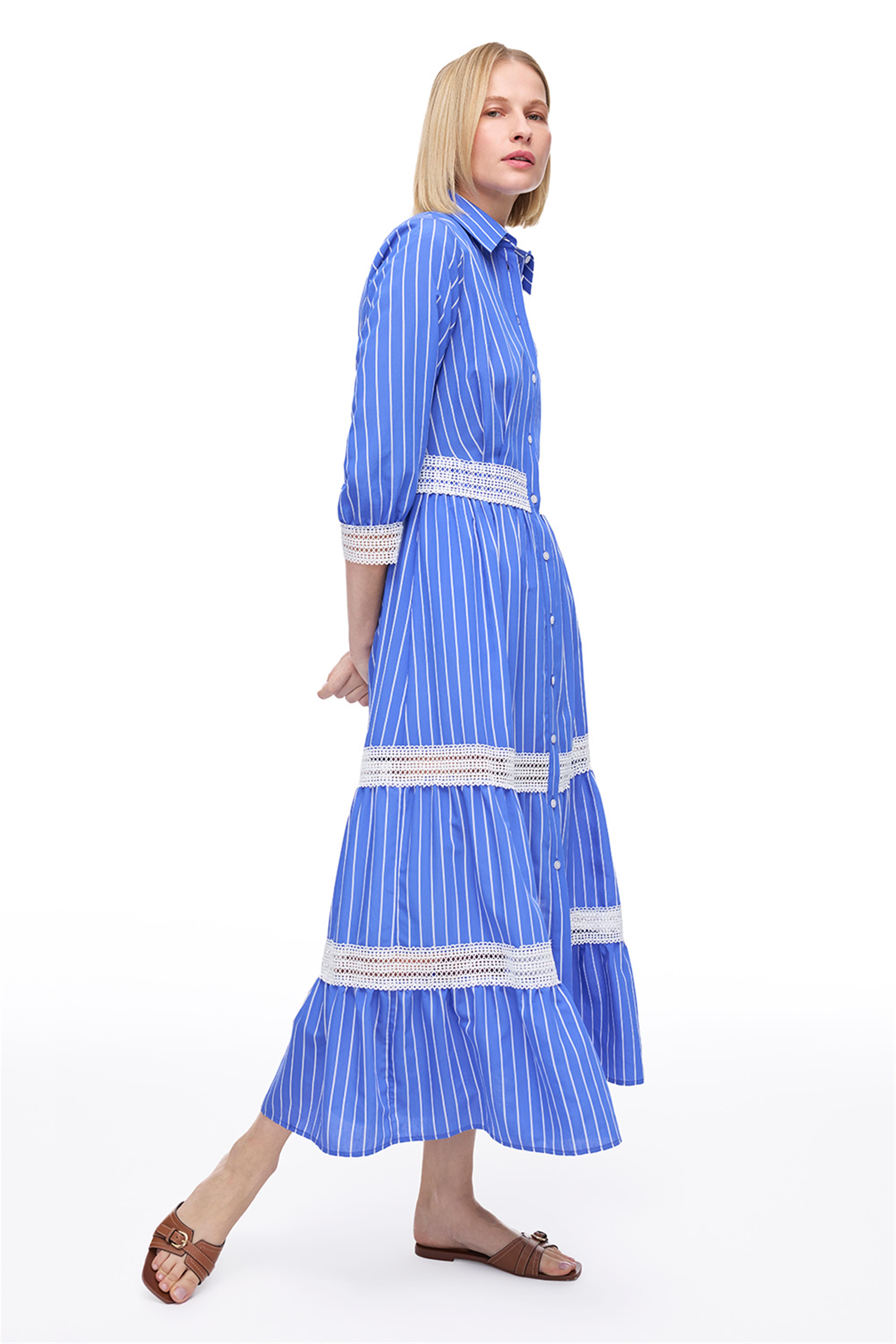 Saks Metz Regular Fit Çizgili Midi Boy Elbise