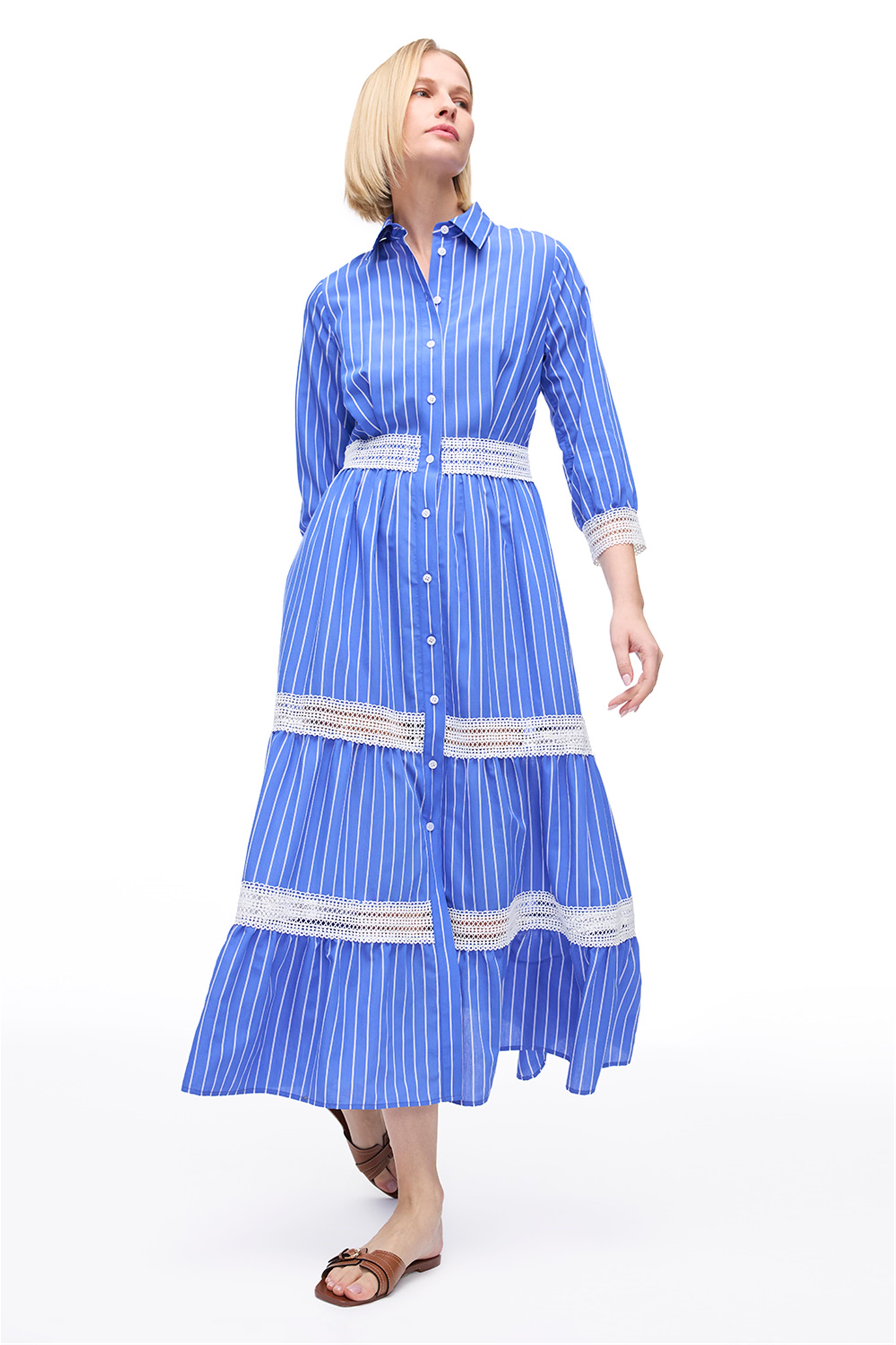 Saks Metz Regular Fit Çizgili Midi Boy Elbise