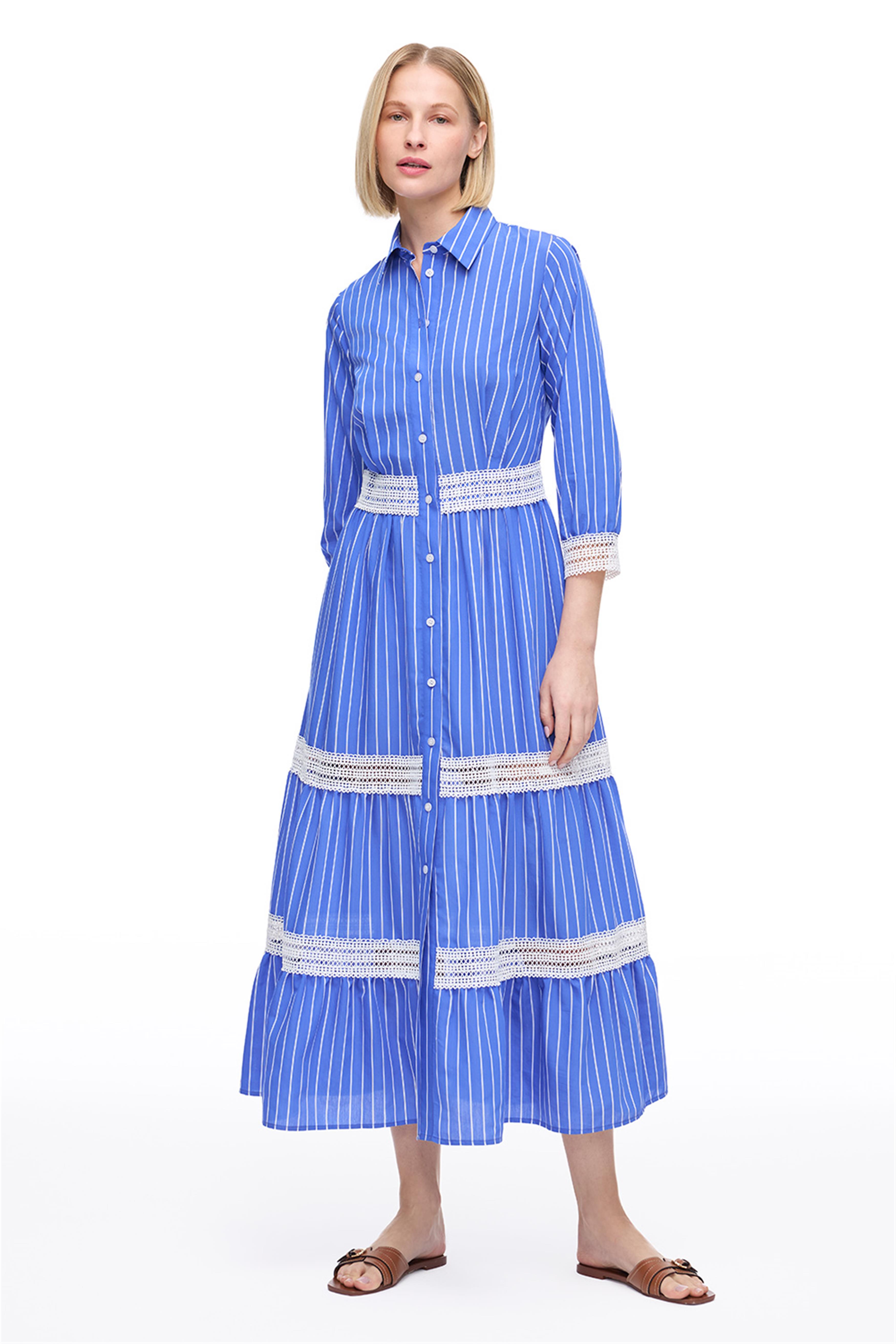 Saks Metz Regular Fit Çizgili Midi Boy Elbise