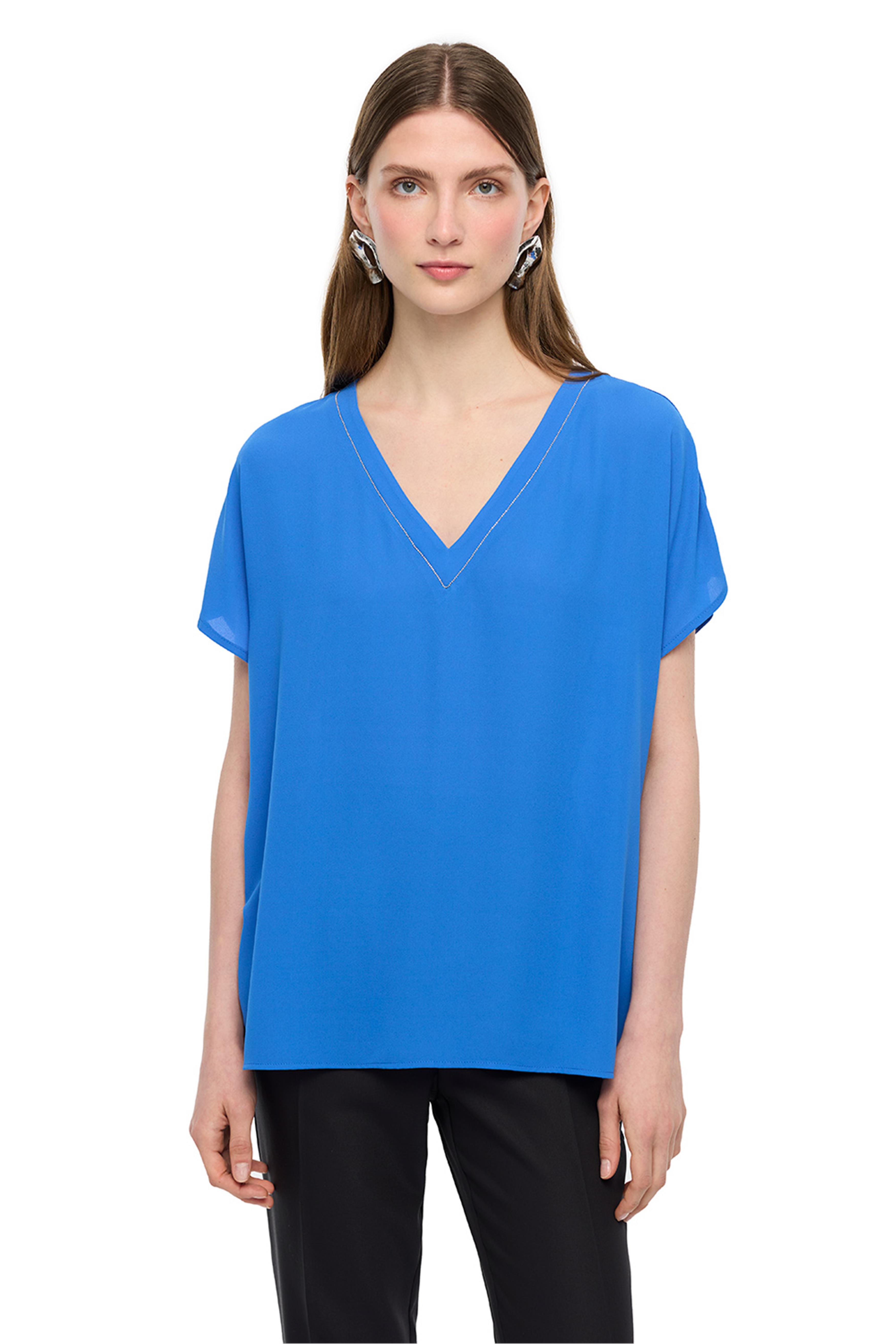 Saks V Yaka Rahat Kalıp Bluz