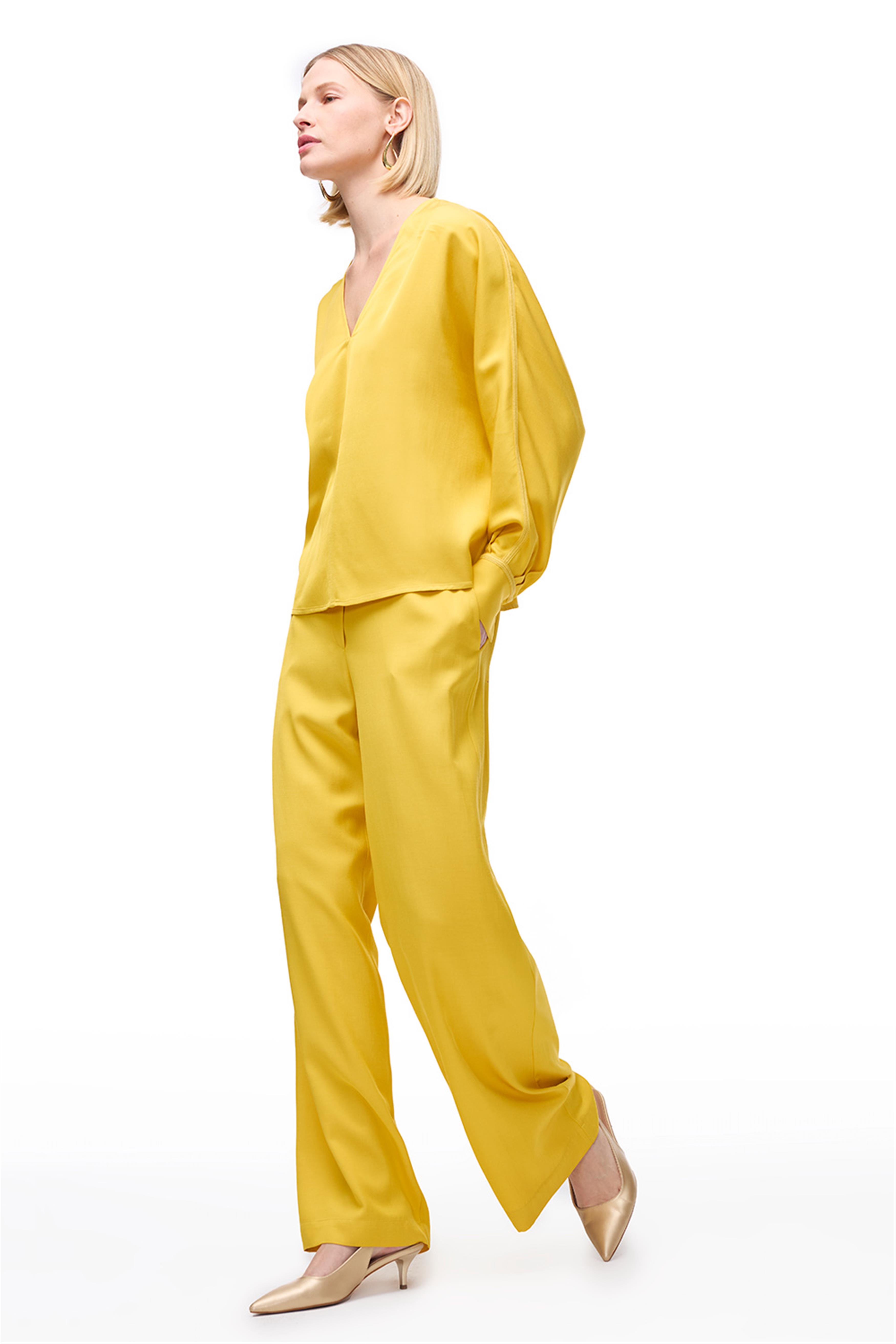 Sarı Yüksek Bel Geniş Paça Pantolon