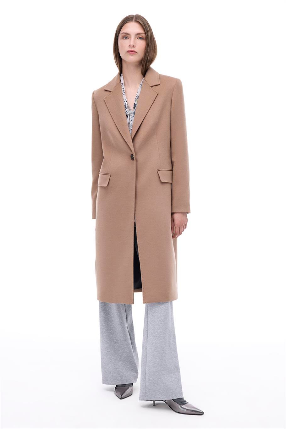 Sensorial Regular Fit Diz Üstü Takma Kol Ceket Yaka Devetuyu Kaban