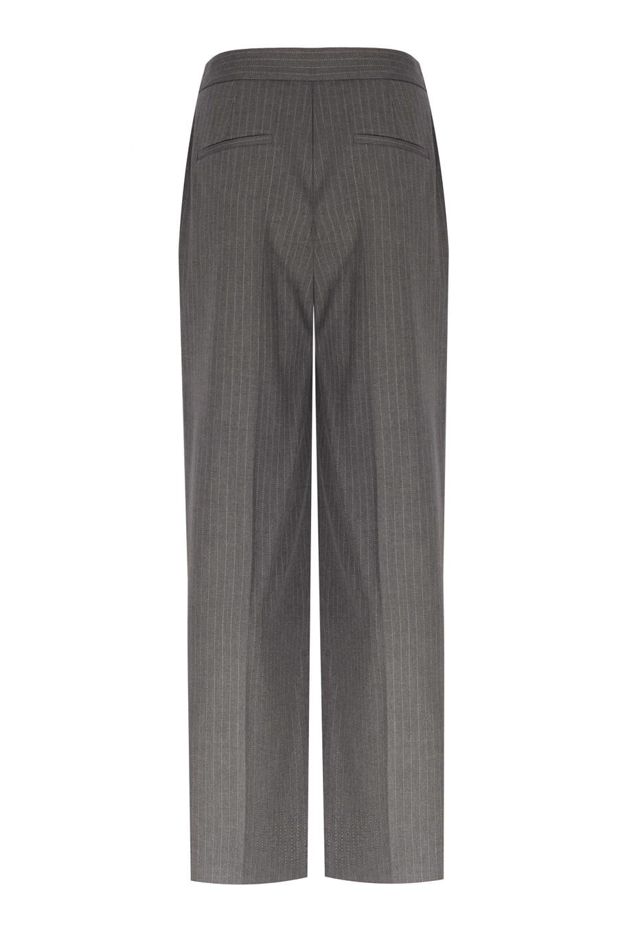 Simple Regular Fit Çizgili Desenli Geniş Paça Antrasit Renk Kadın Pantolon