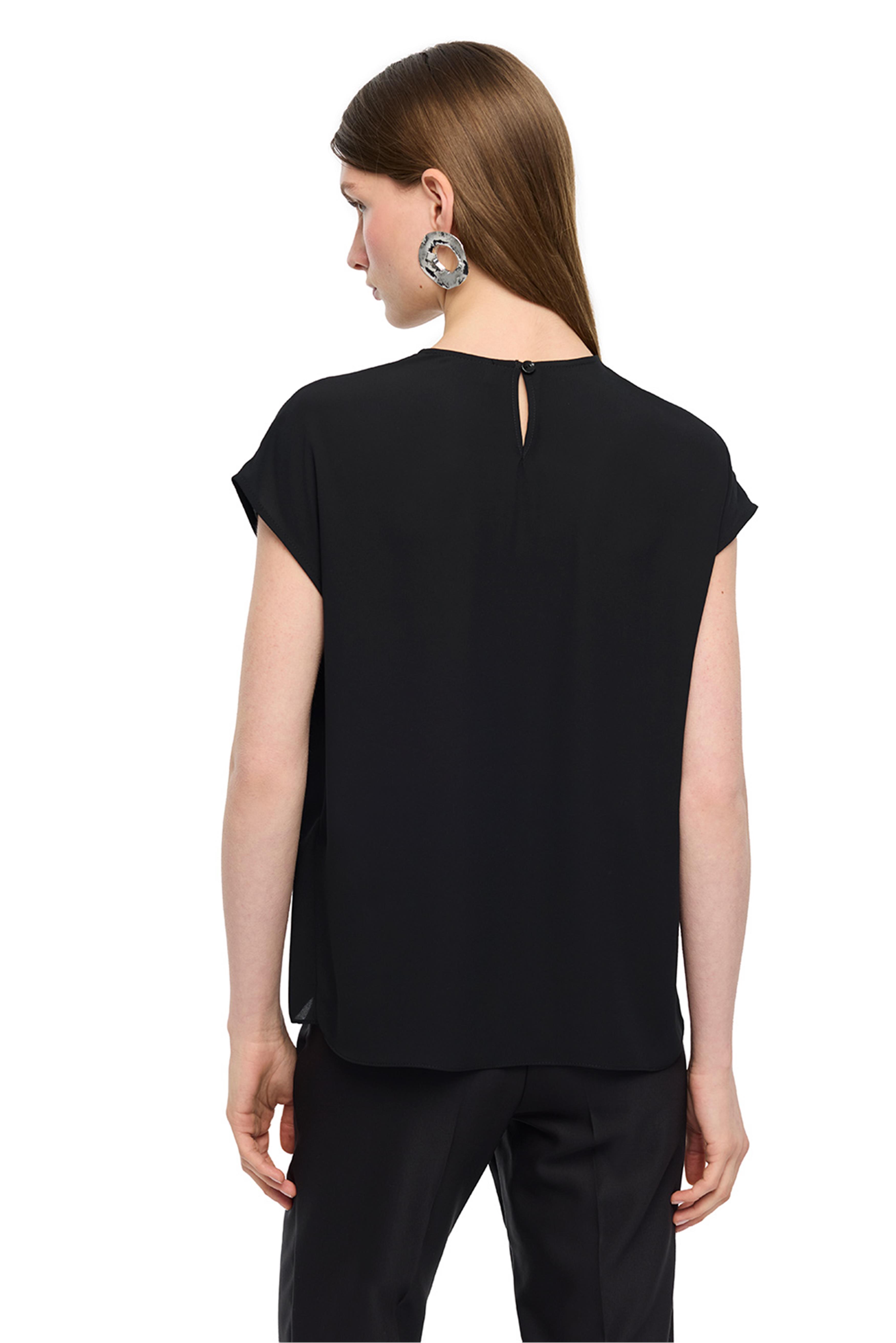 Siyah Ametist Rahat Kalıp Bisiklet Yaka Bluz