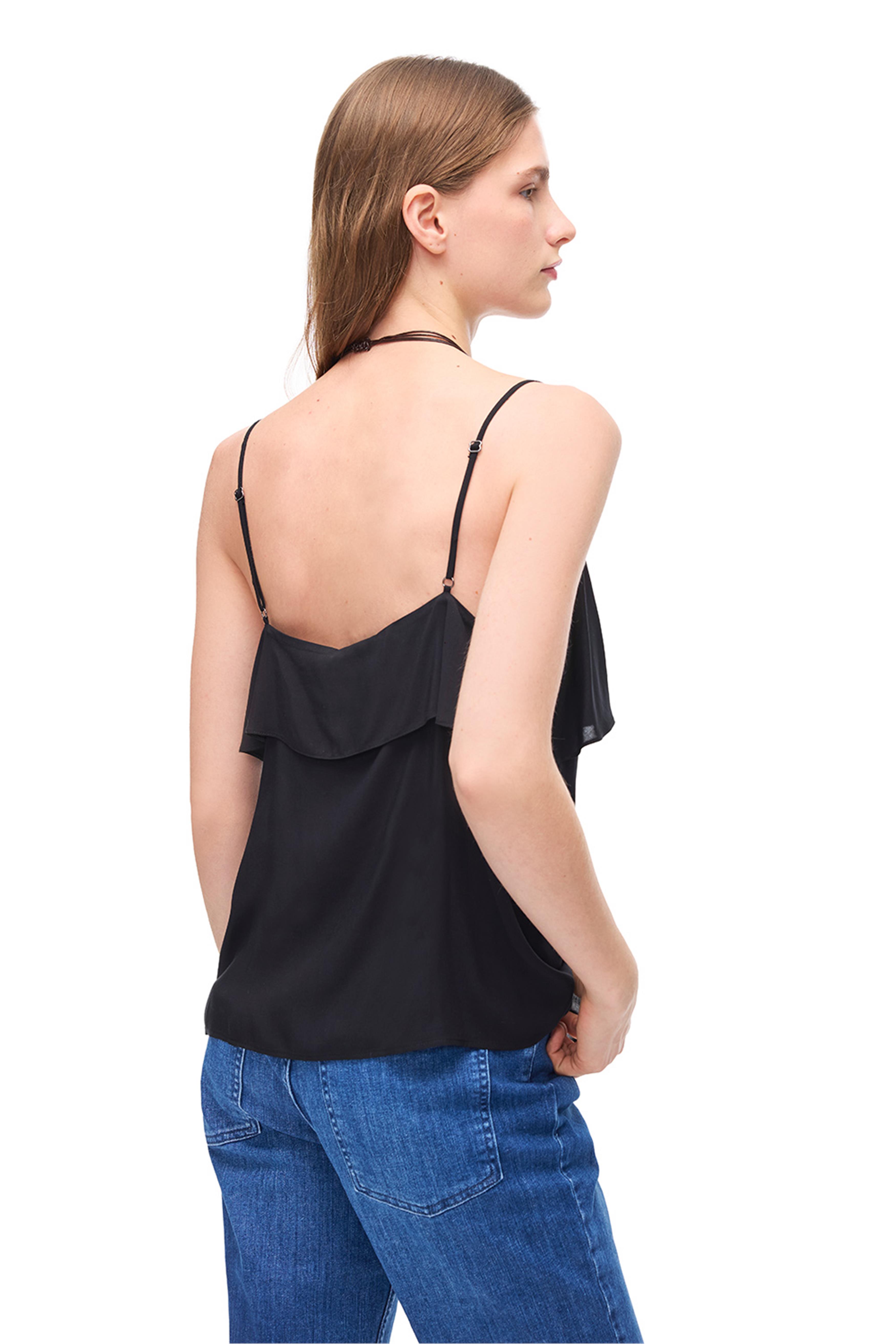 Siyah Askılı V-Yaka Viskon Bluz