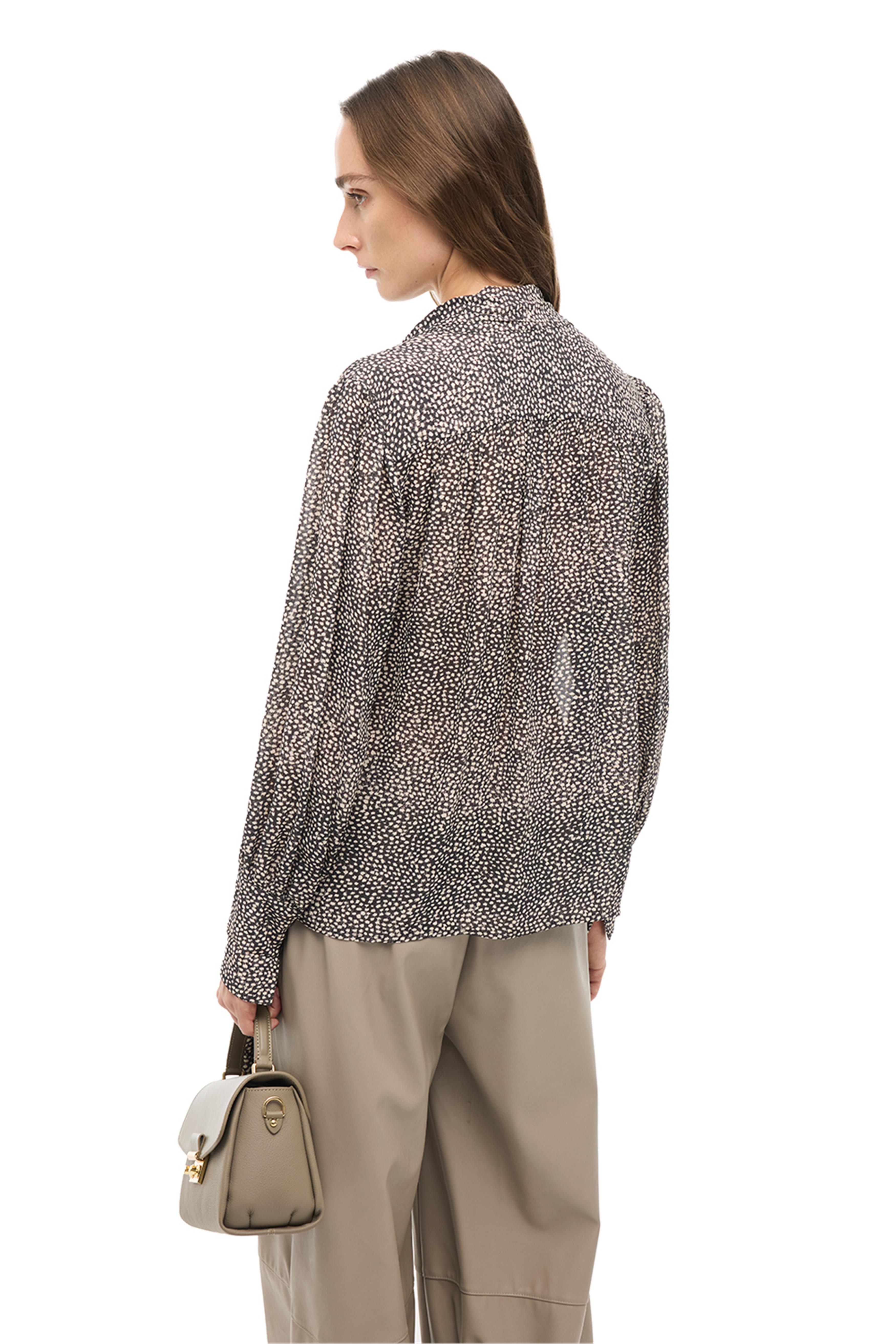 Siyah Bağlama Yaka Puantiyeli Bluz