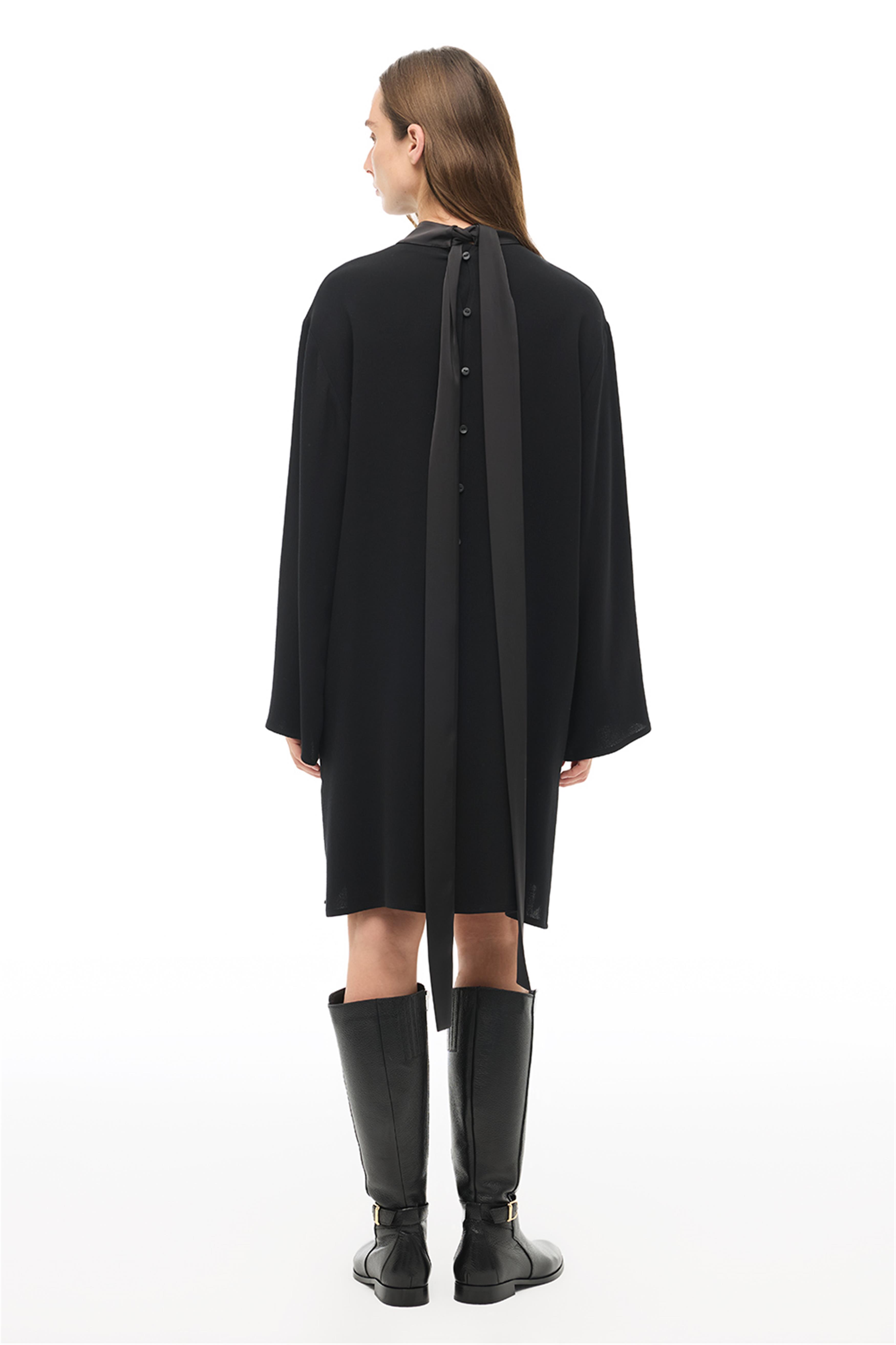 Siyah Bağlamalı Mini Elbise