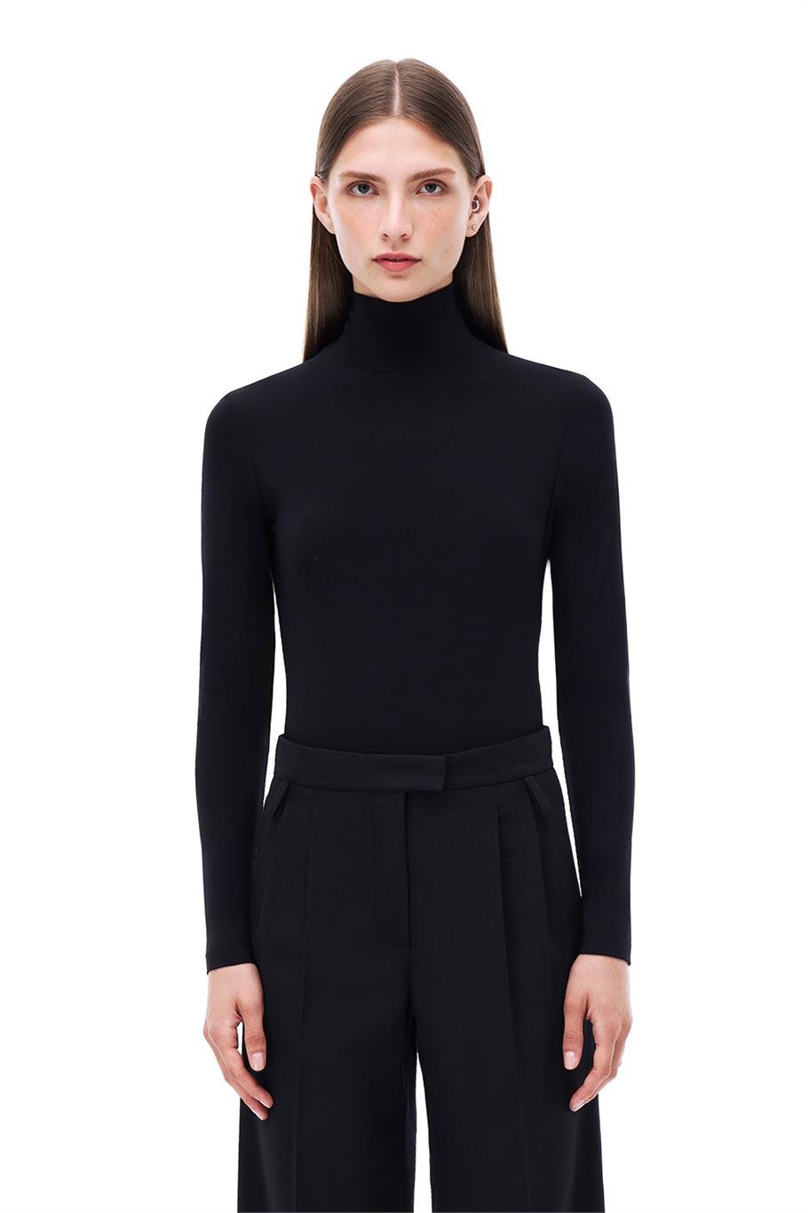 Siyah Balıkçı Yaka Slim Fit Triko Kazak