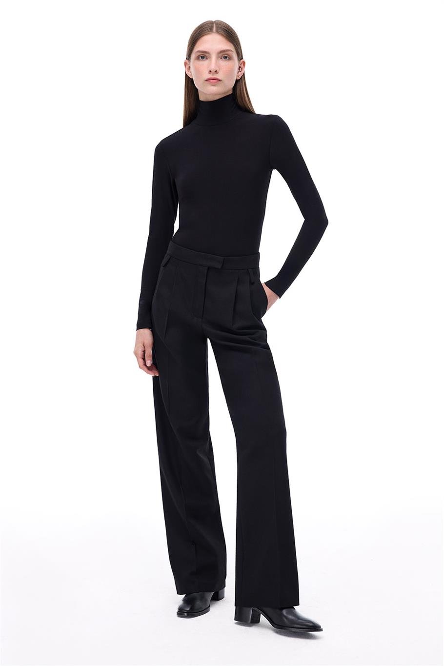 Siyah Balıkçı Yaka Slim Fit Triko Kazak