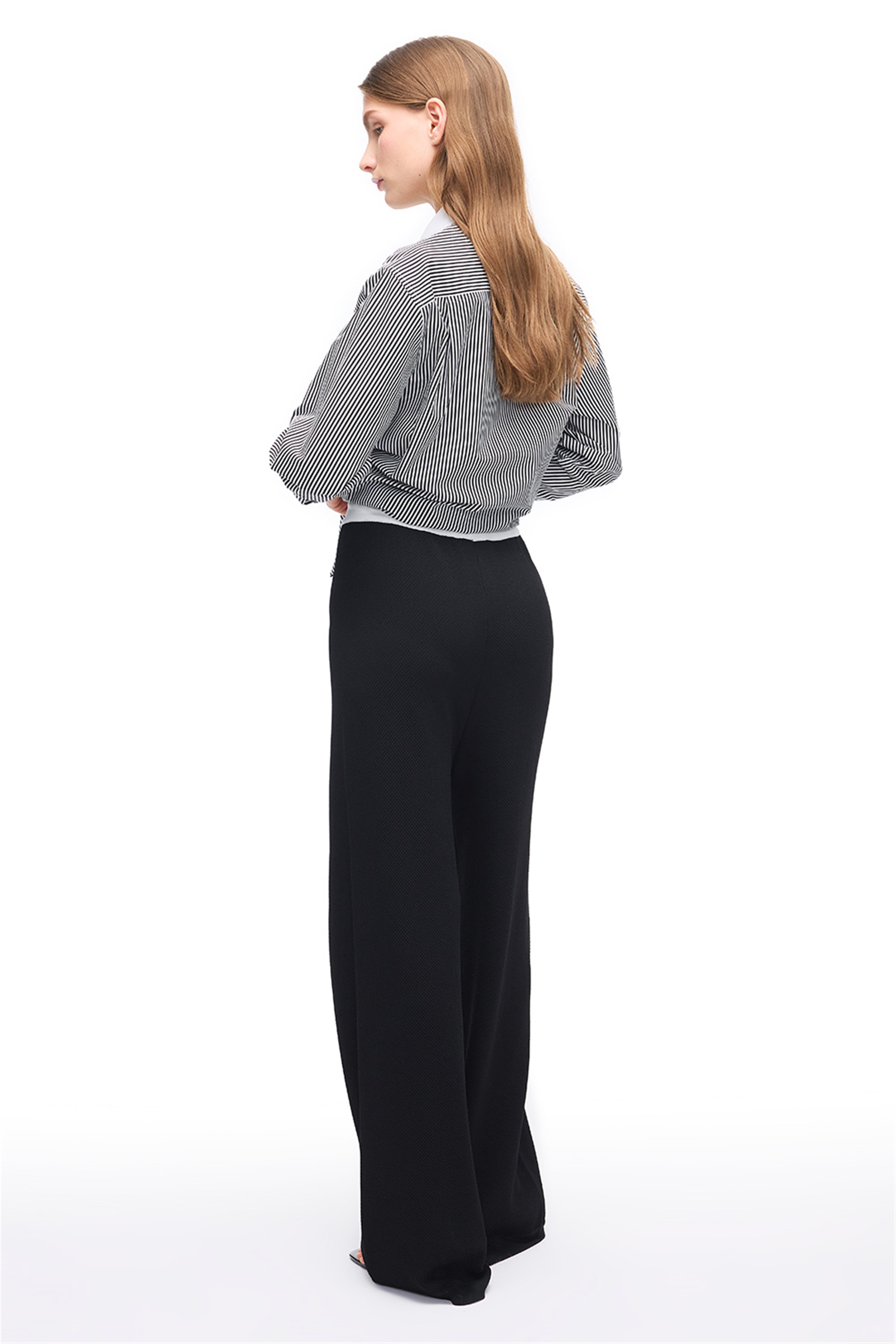 Siyah Beyaz Çizgili Pamuklu Düşük Kollu Gömlek