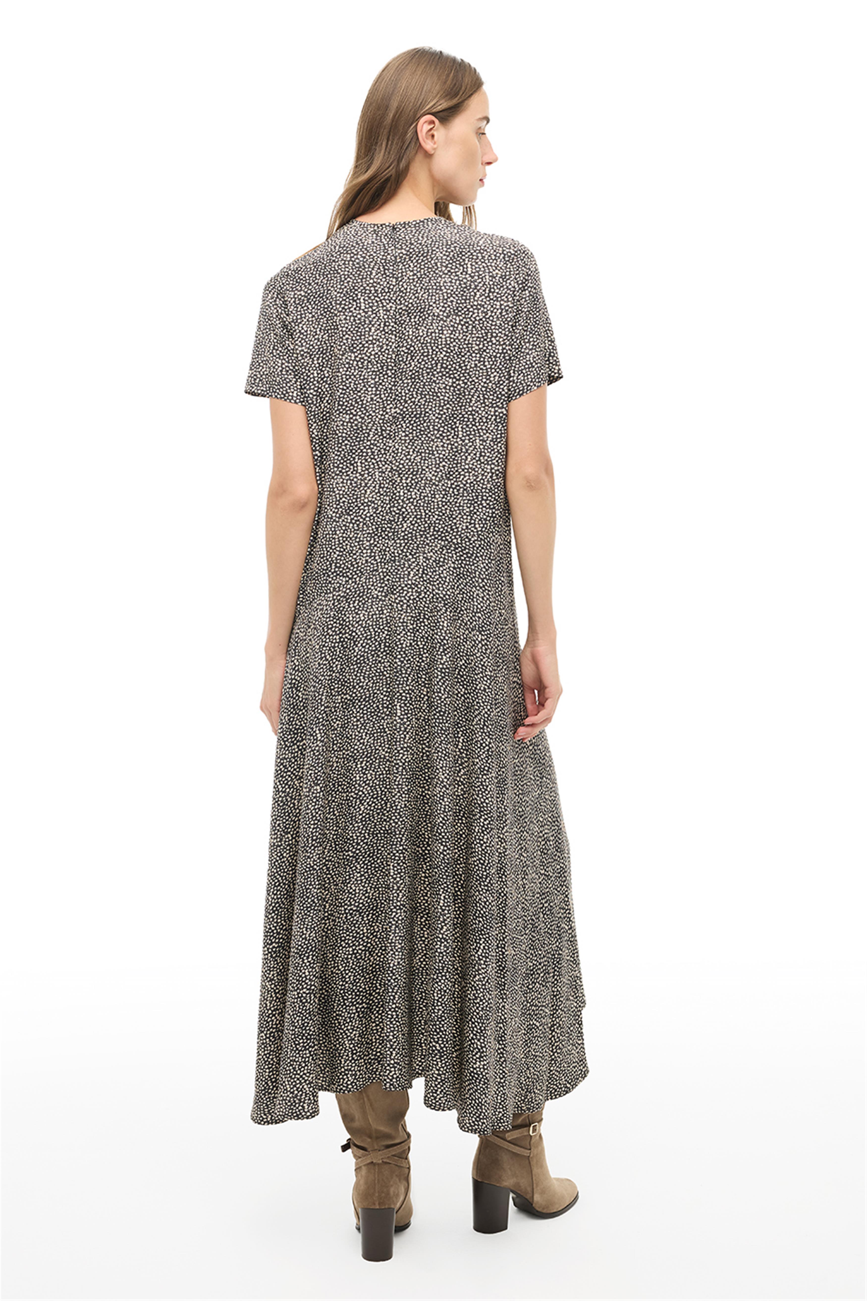 Siyah Beyaz Puantiye Desenli Midi Elbise