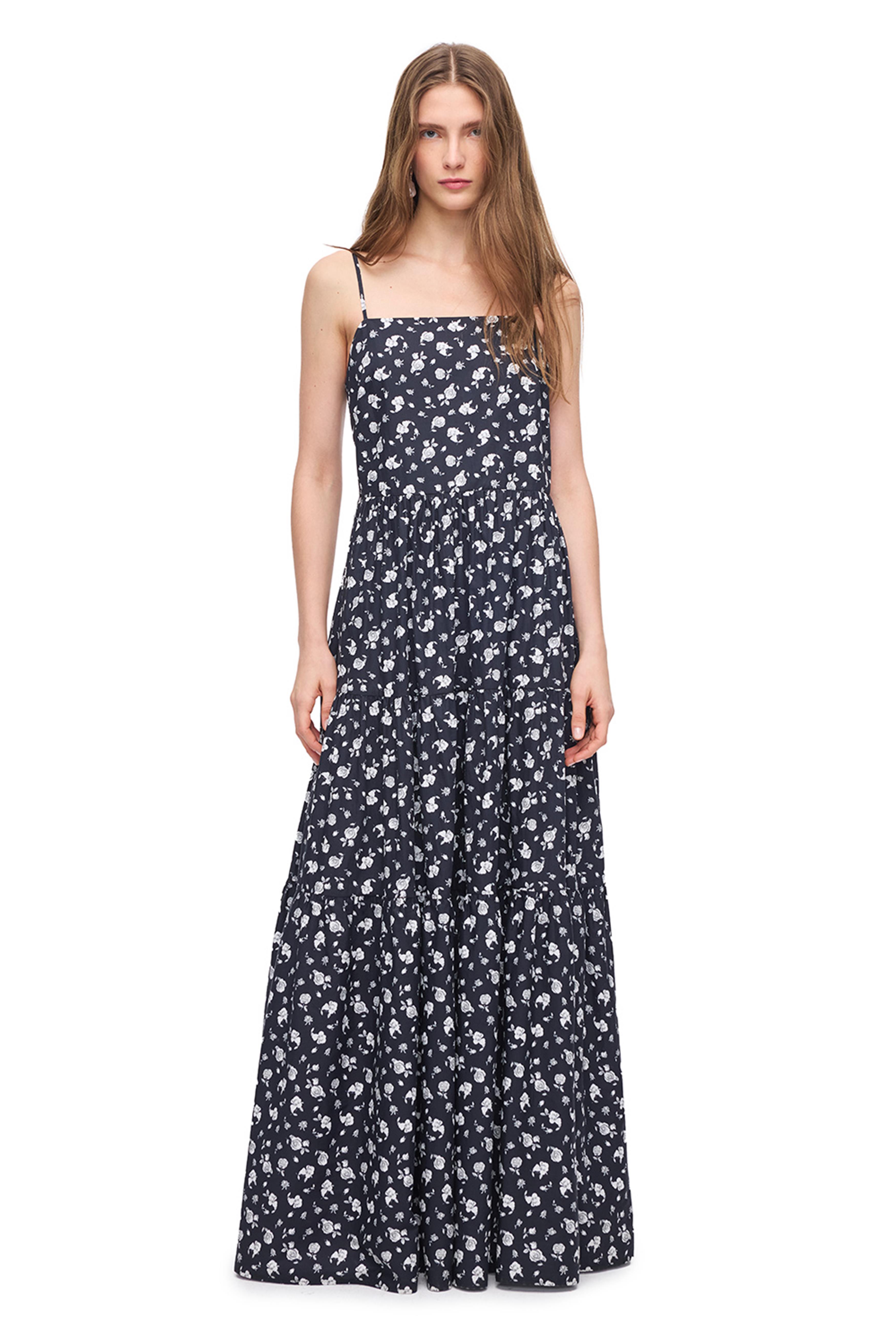 Siyah Beyaz Tonias Rahat Kalıp Çiçekli Uzun Boy Elbise