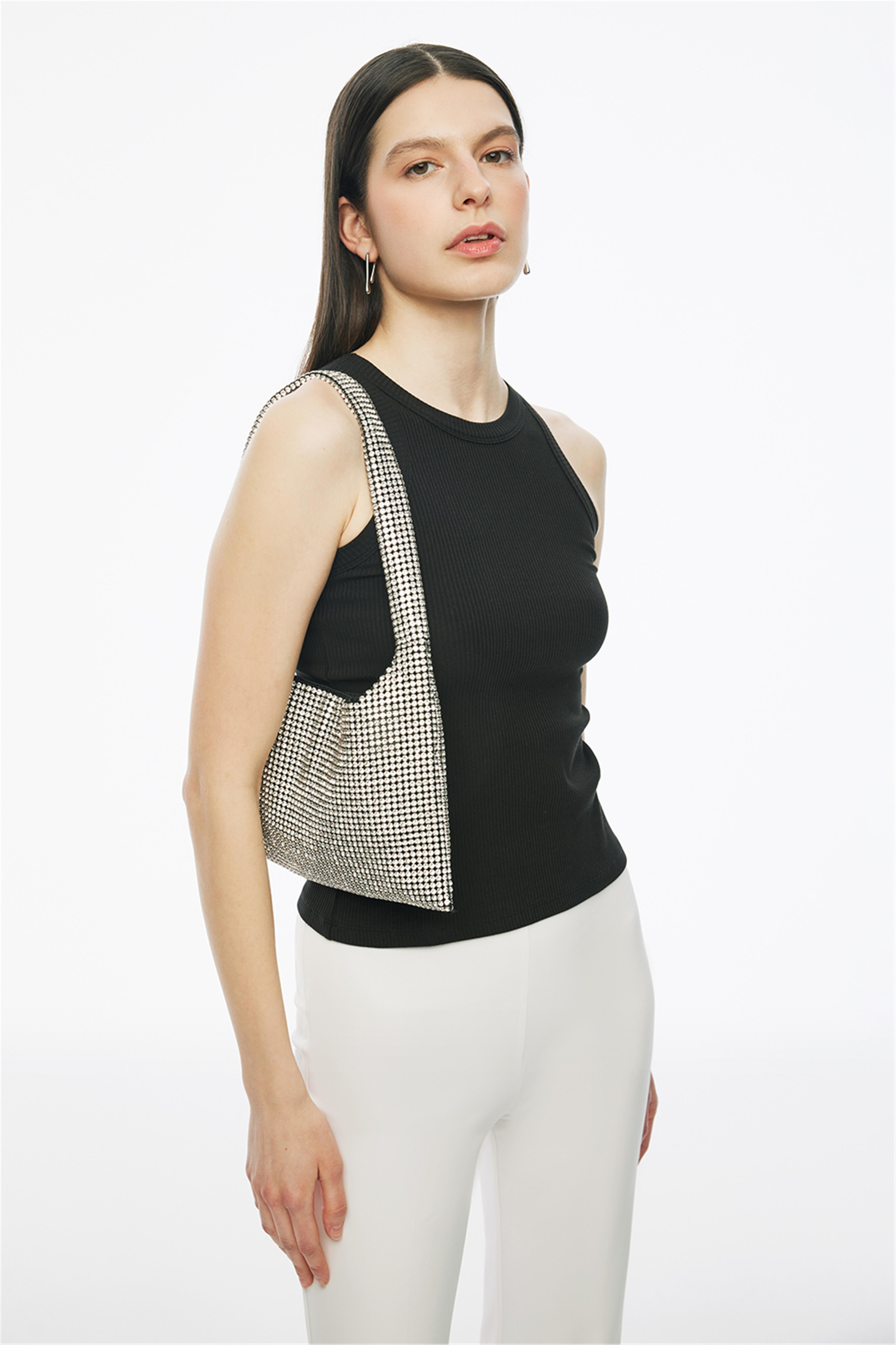 Siyah Daminas Slim Fit Bisiklet Yaka Sıfır Kol Bluz