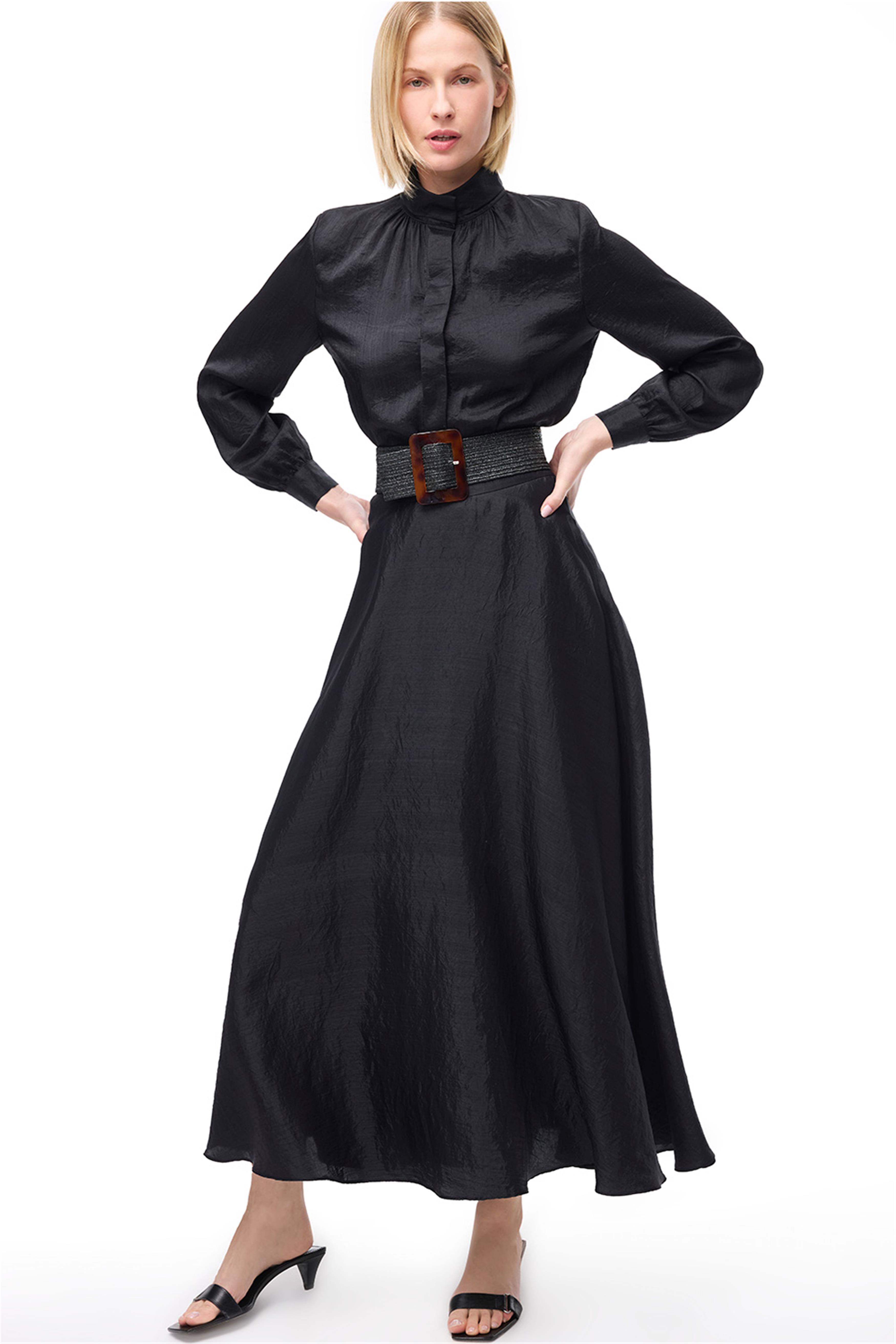 Siyah Düğmeli Uzun Kollu Bluz