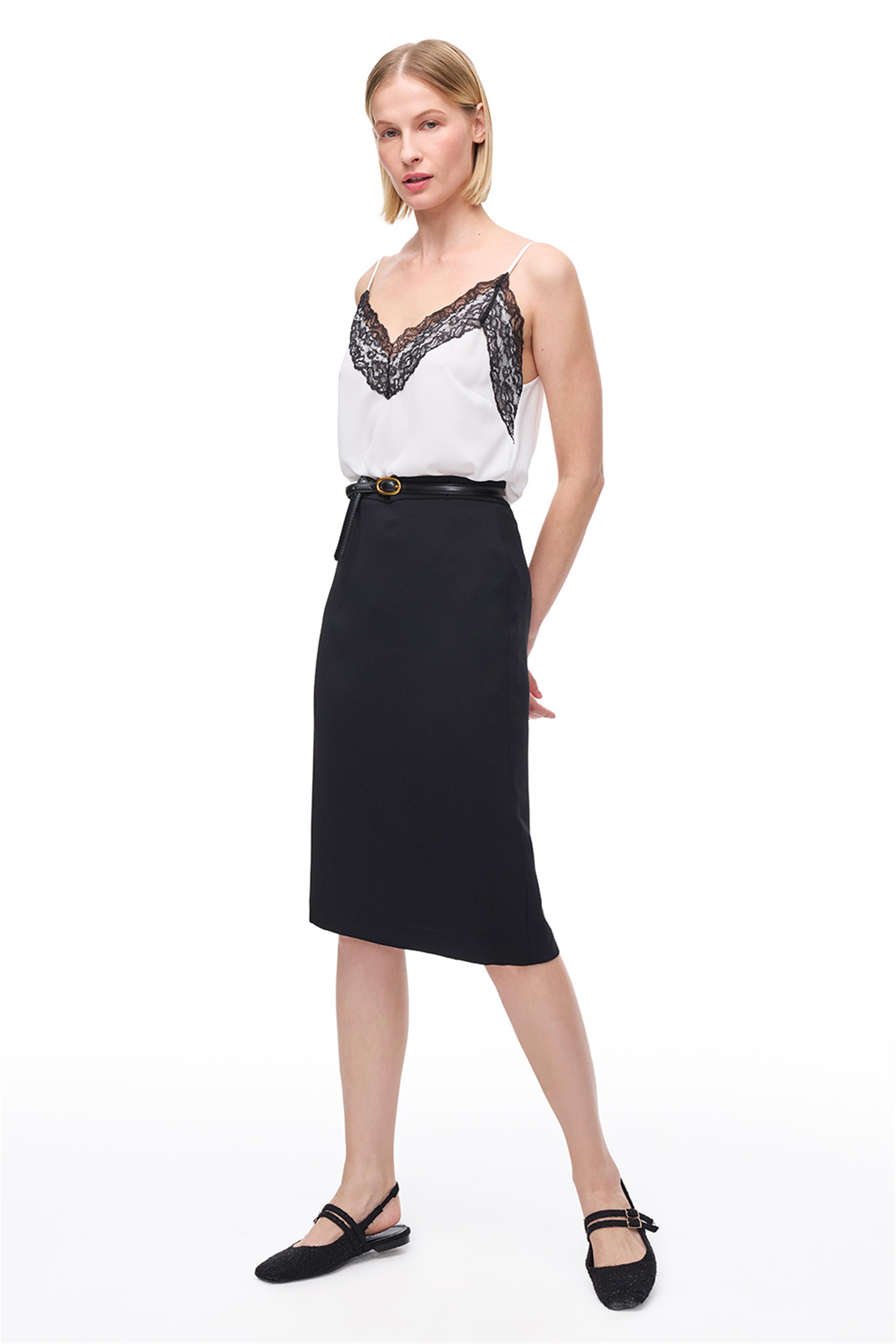 Siyah Fermuarlı Viskoz Midi Etek