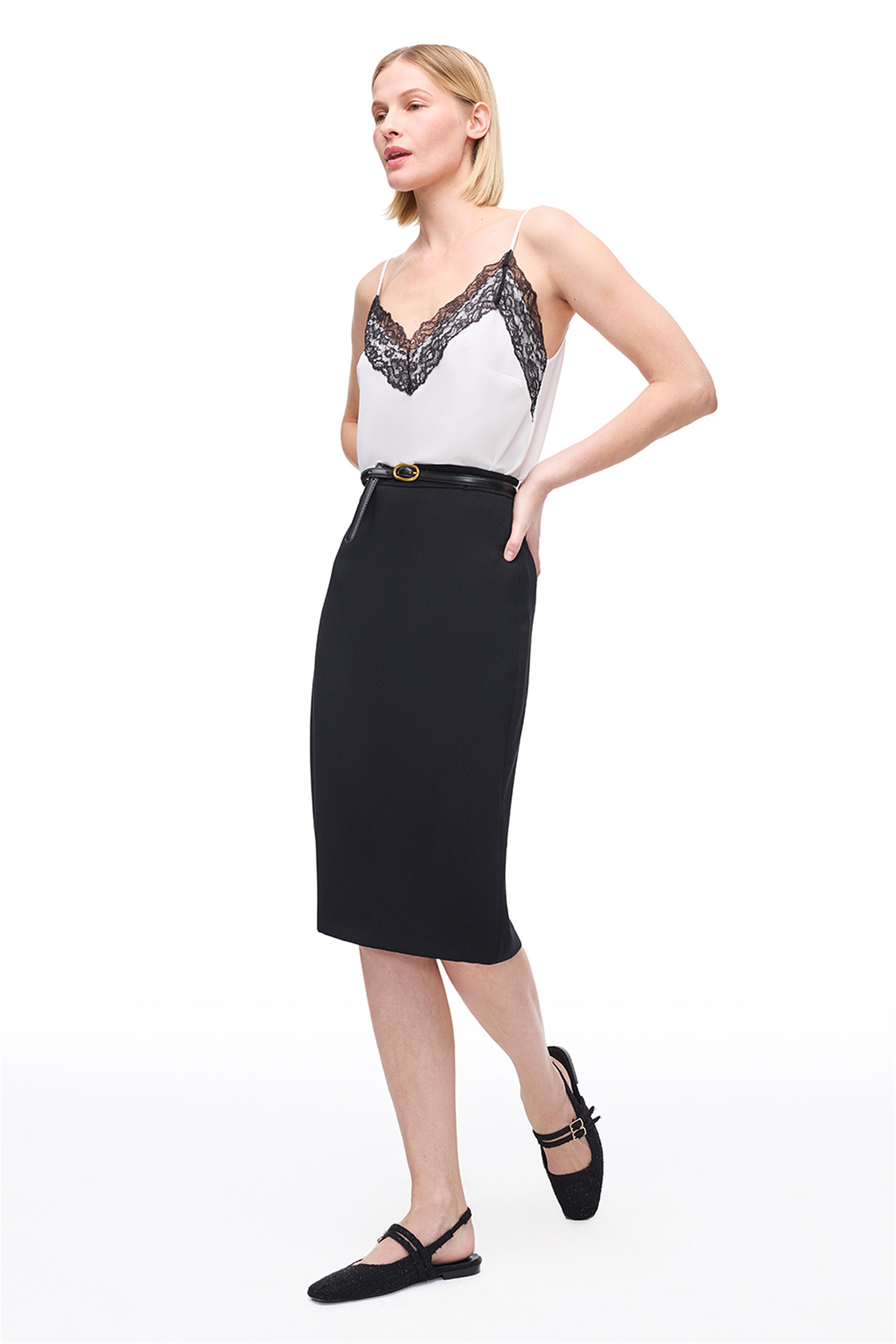 Siyah Fermuarlı Viskoz Midi Etek