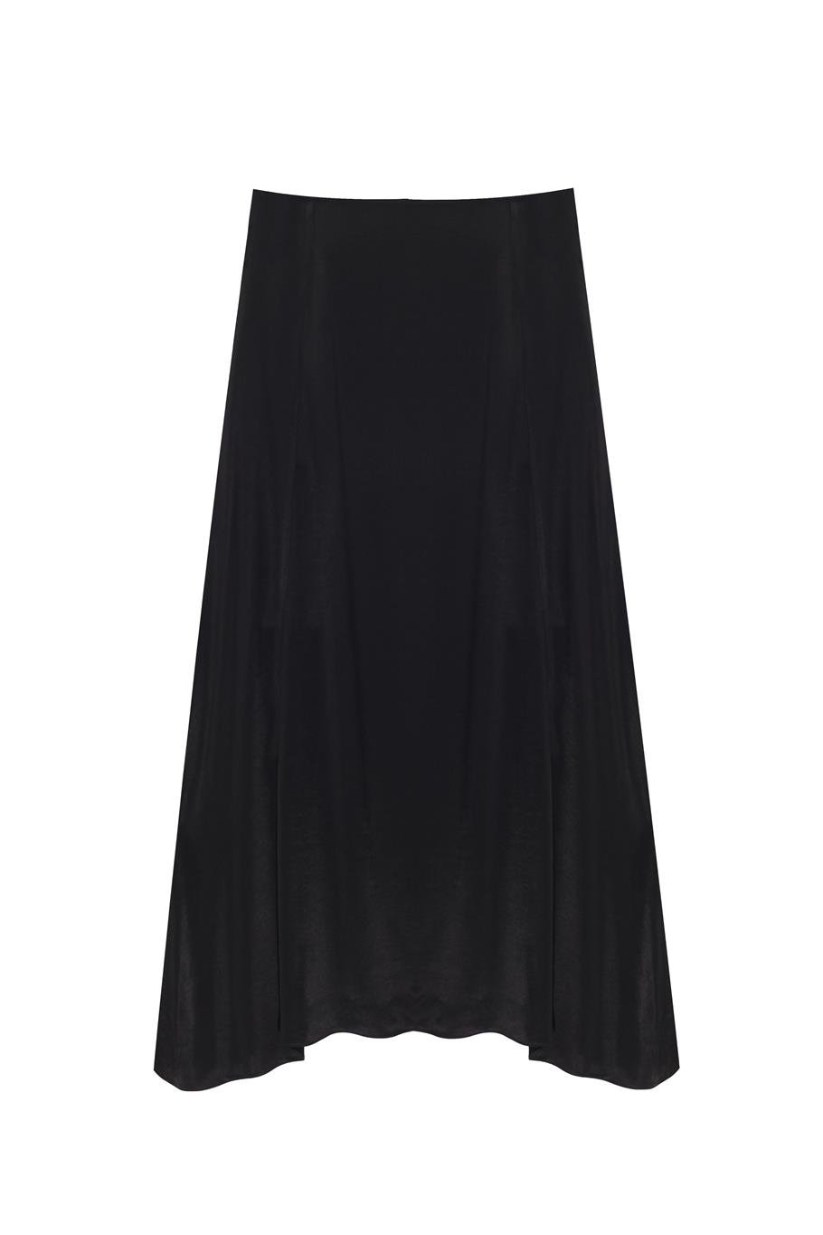 Siyah Fermuarlı Yüksek Bel Midi Etek