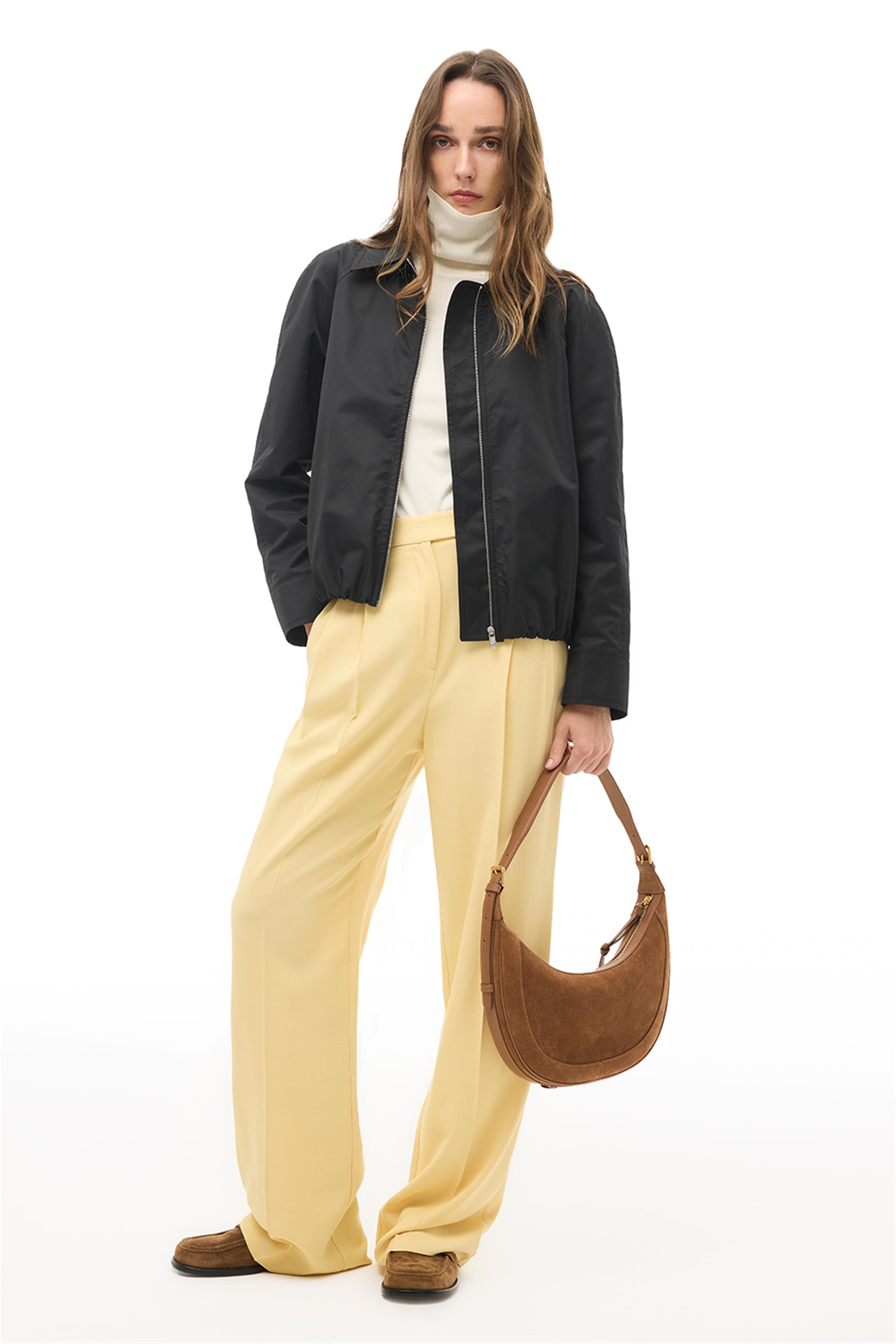 Siyah Gömlek Yaka Crop Mont