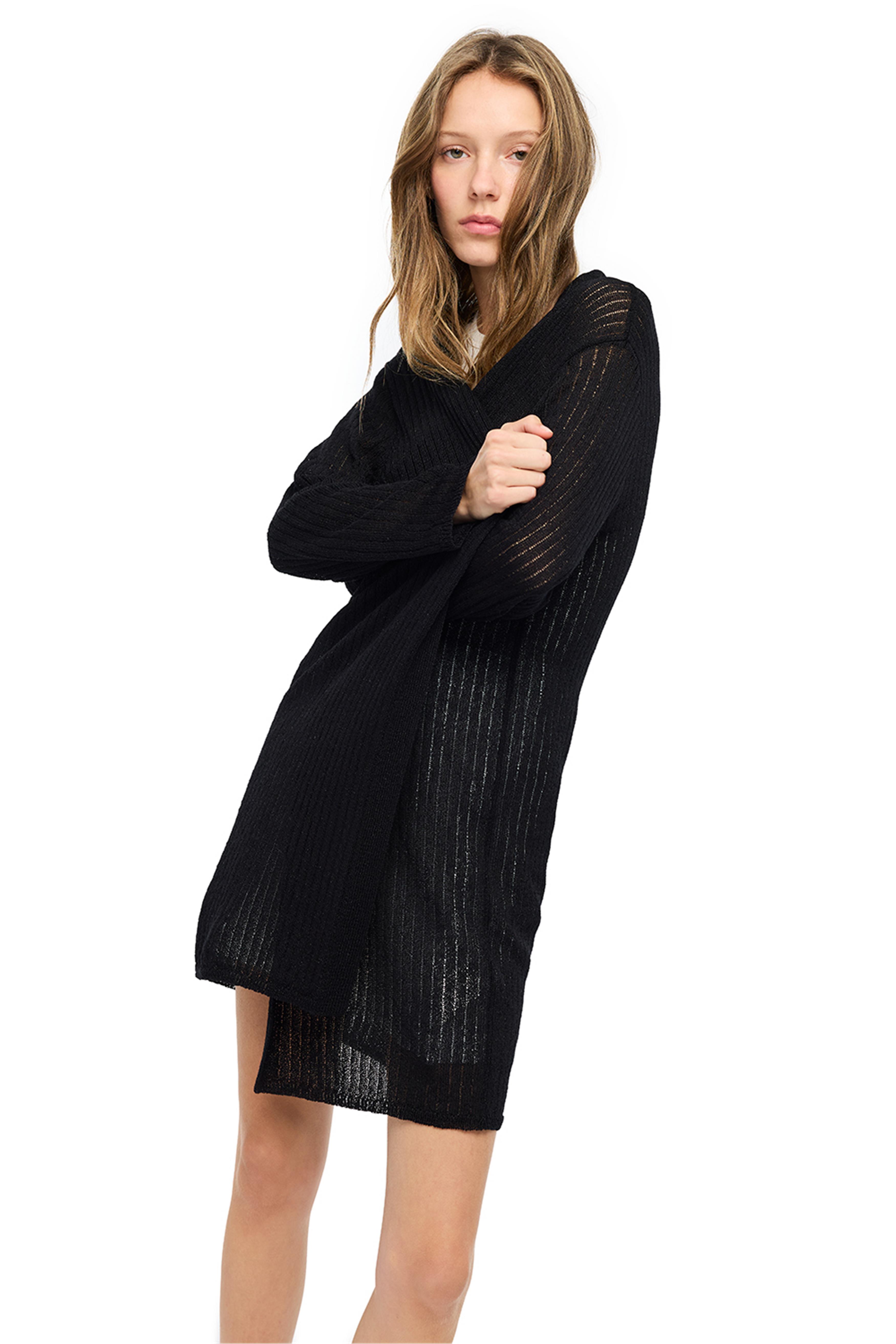 Siyah Gömlek Yaka Uzun Kollu Triko Hırka