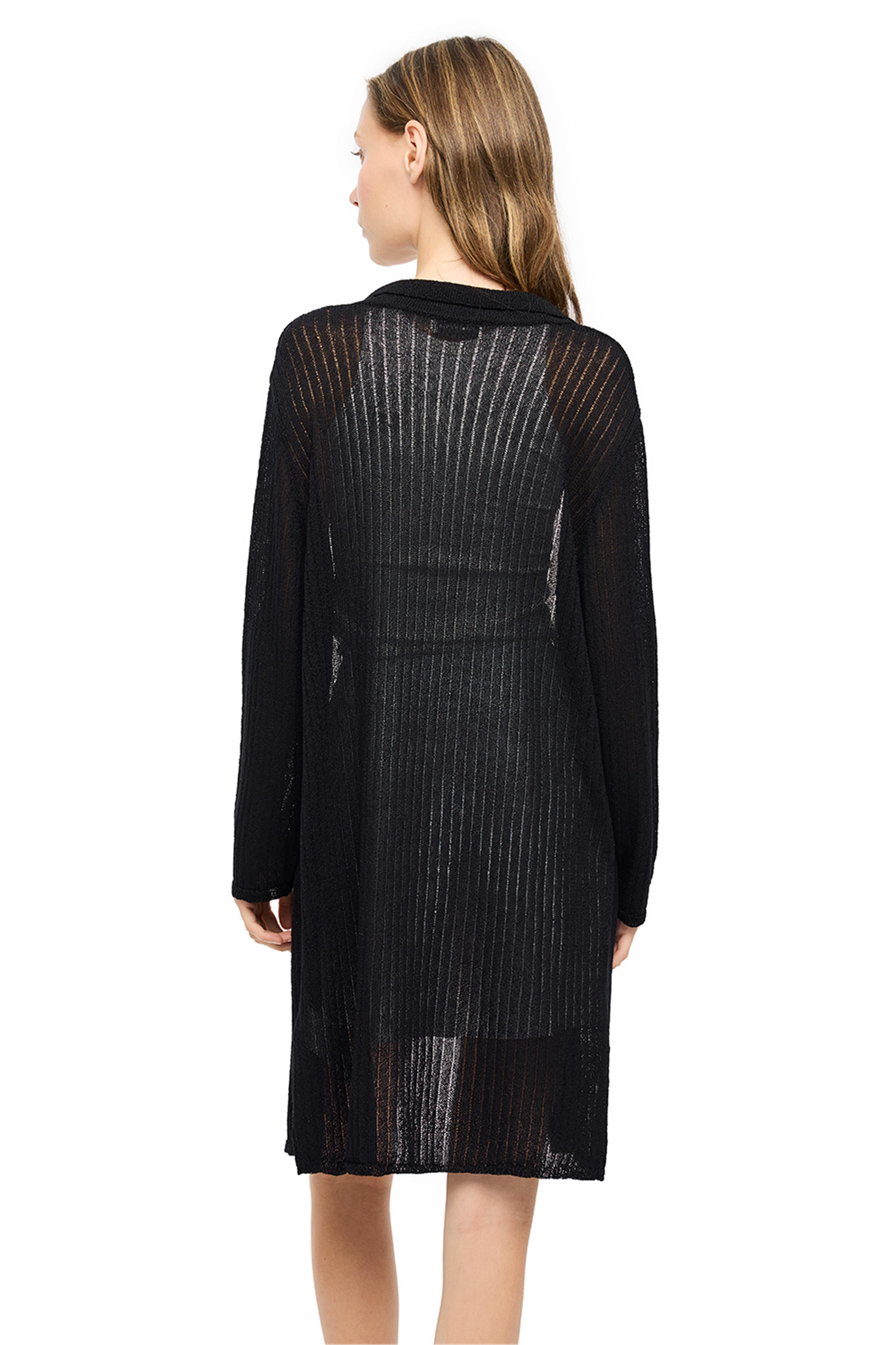 Siyah Gömlek Yaka Uzun Kollu Triko Hırka