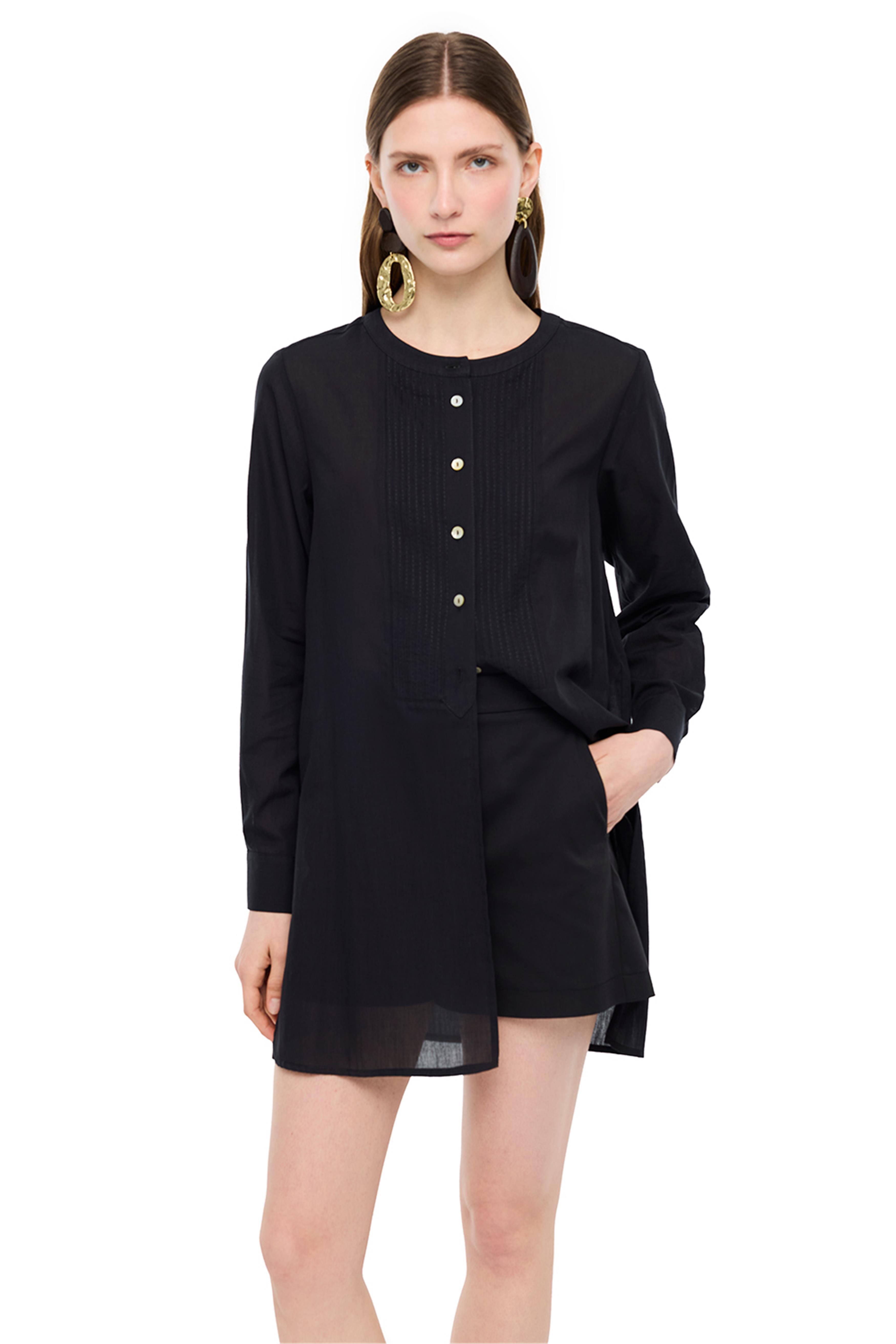 Siyah Hakim Yaka Pamuklu Uzun Kollu Gömlek