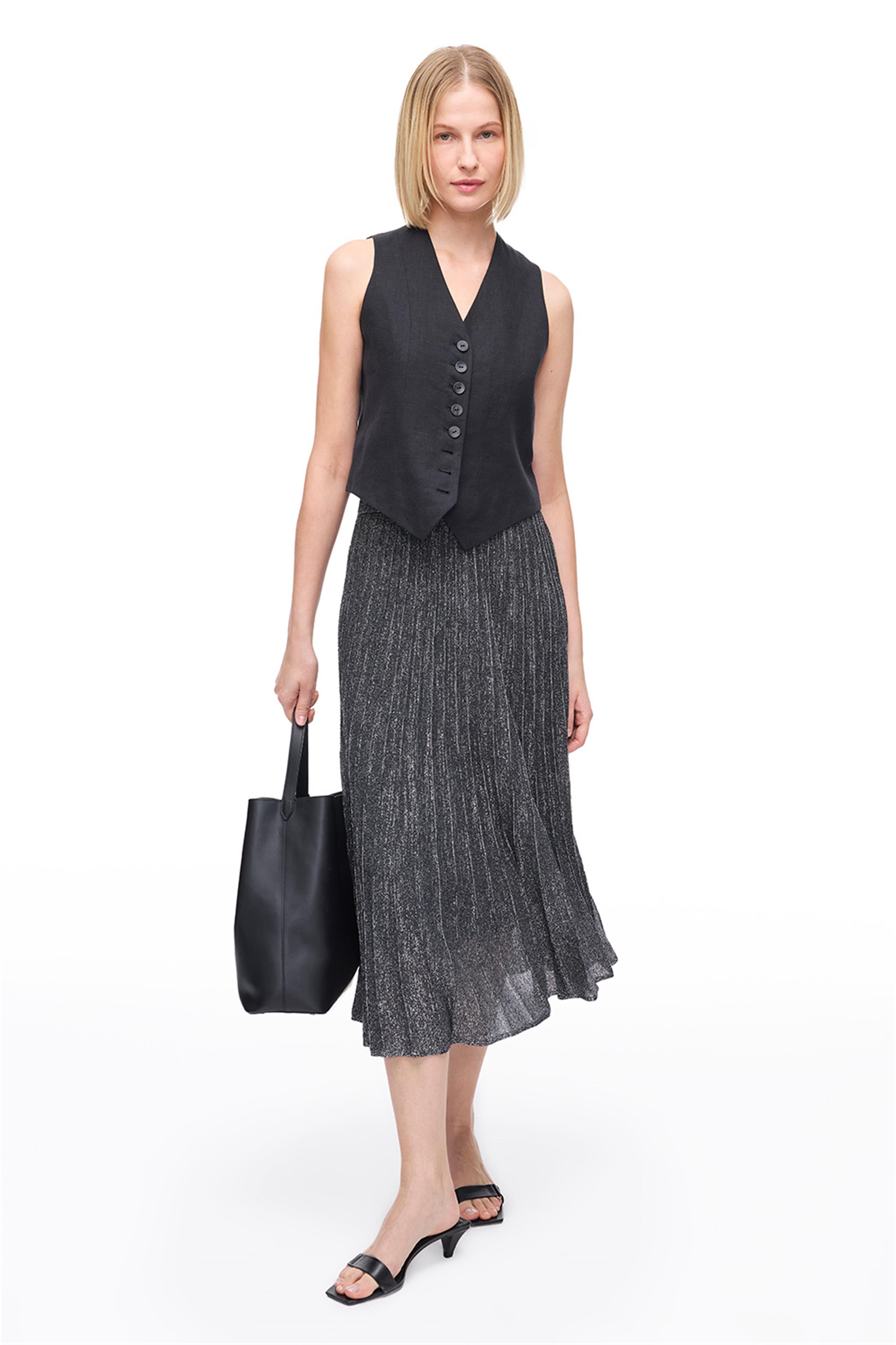 Siyah Keten V Yaka Slim Fit Yelek