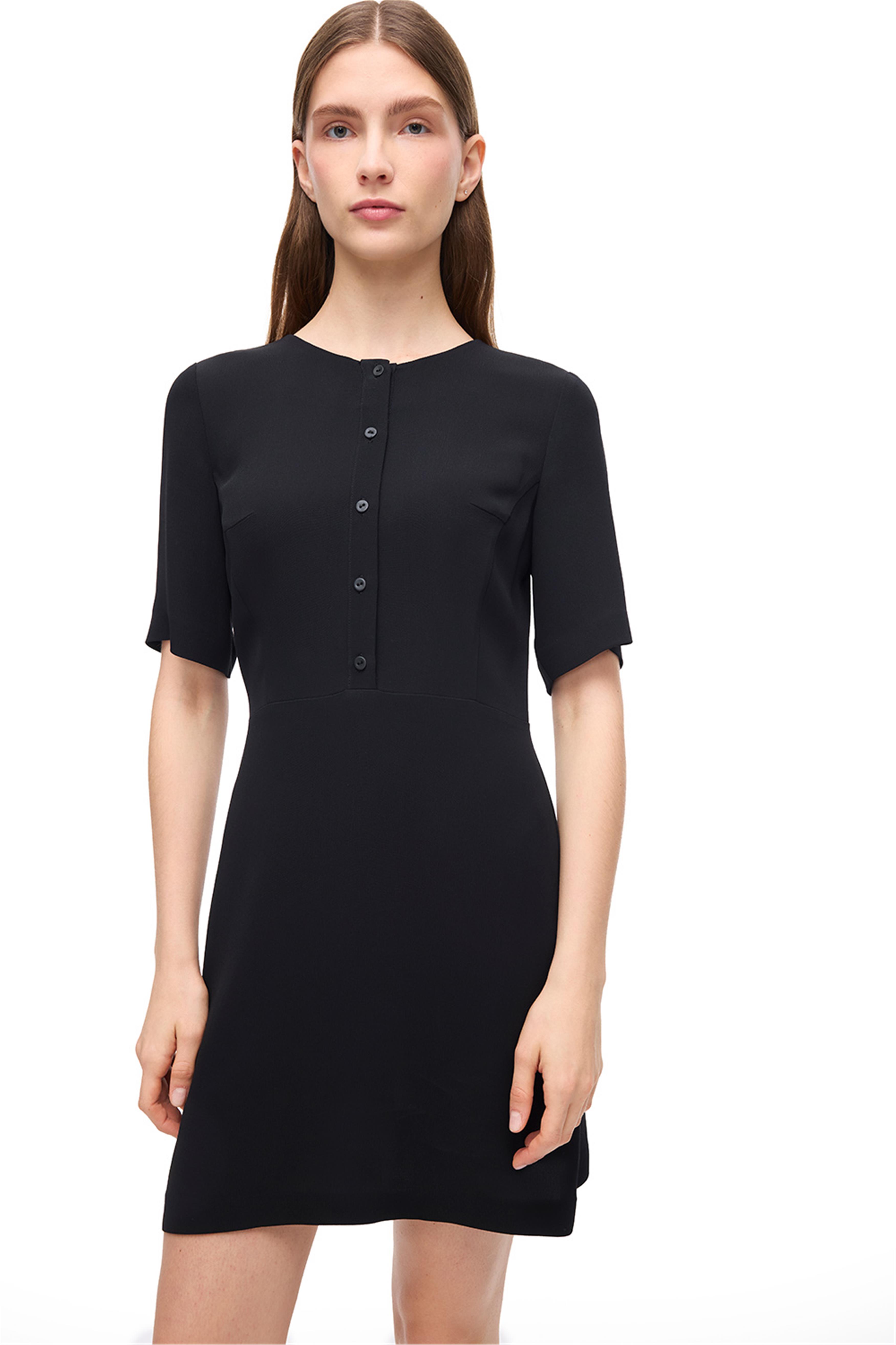 Siyah Kısa Kollu Düğmeli Viskoz Elbise