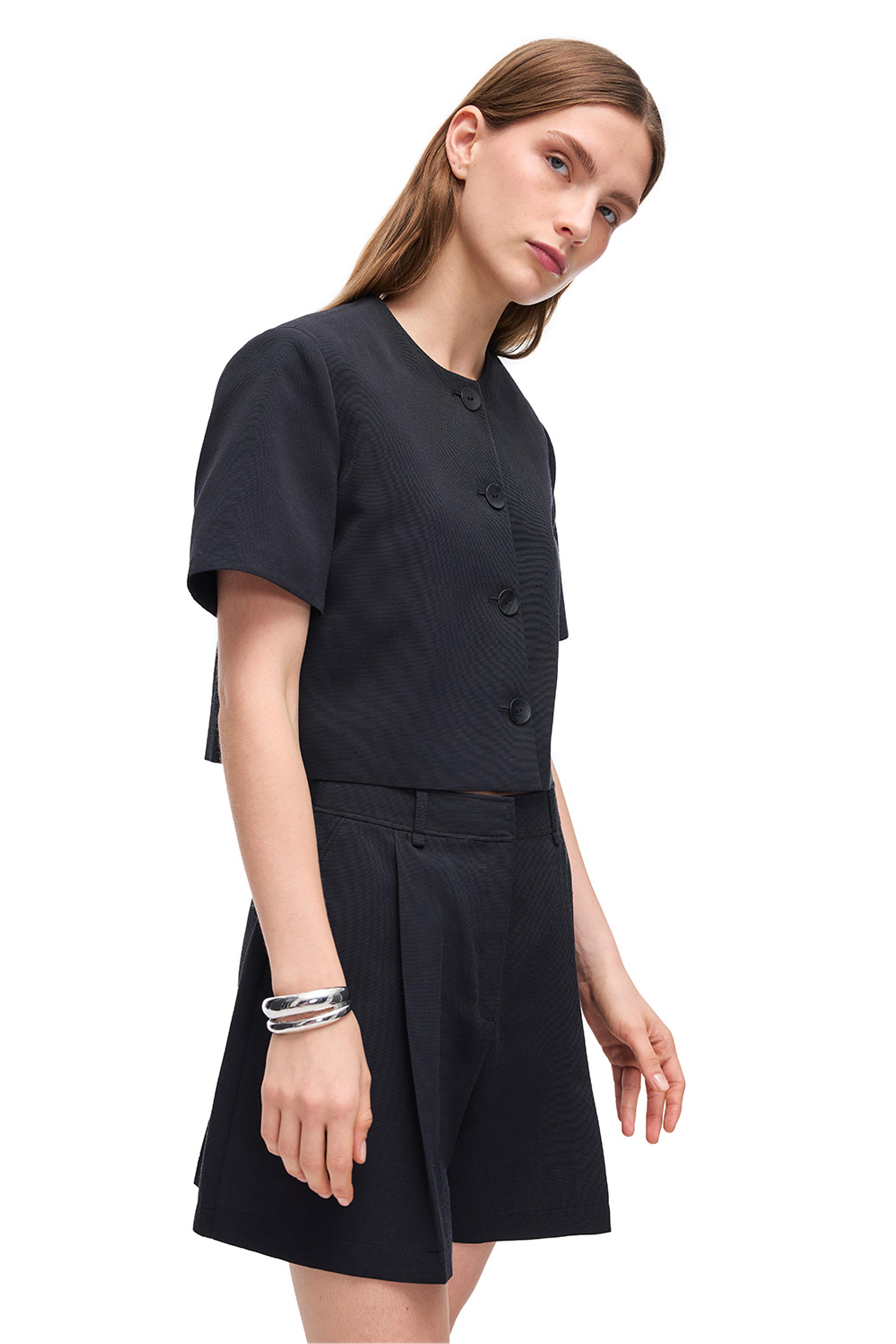 Siyah Kısa Kollu Pamuklu Ceket