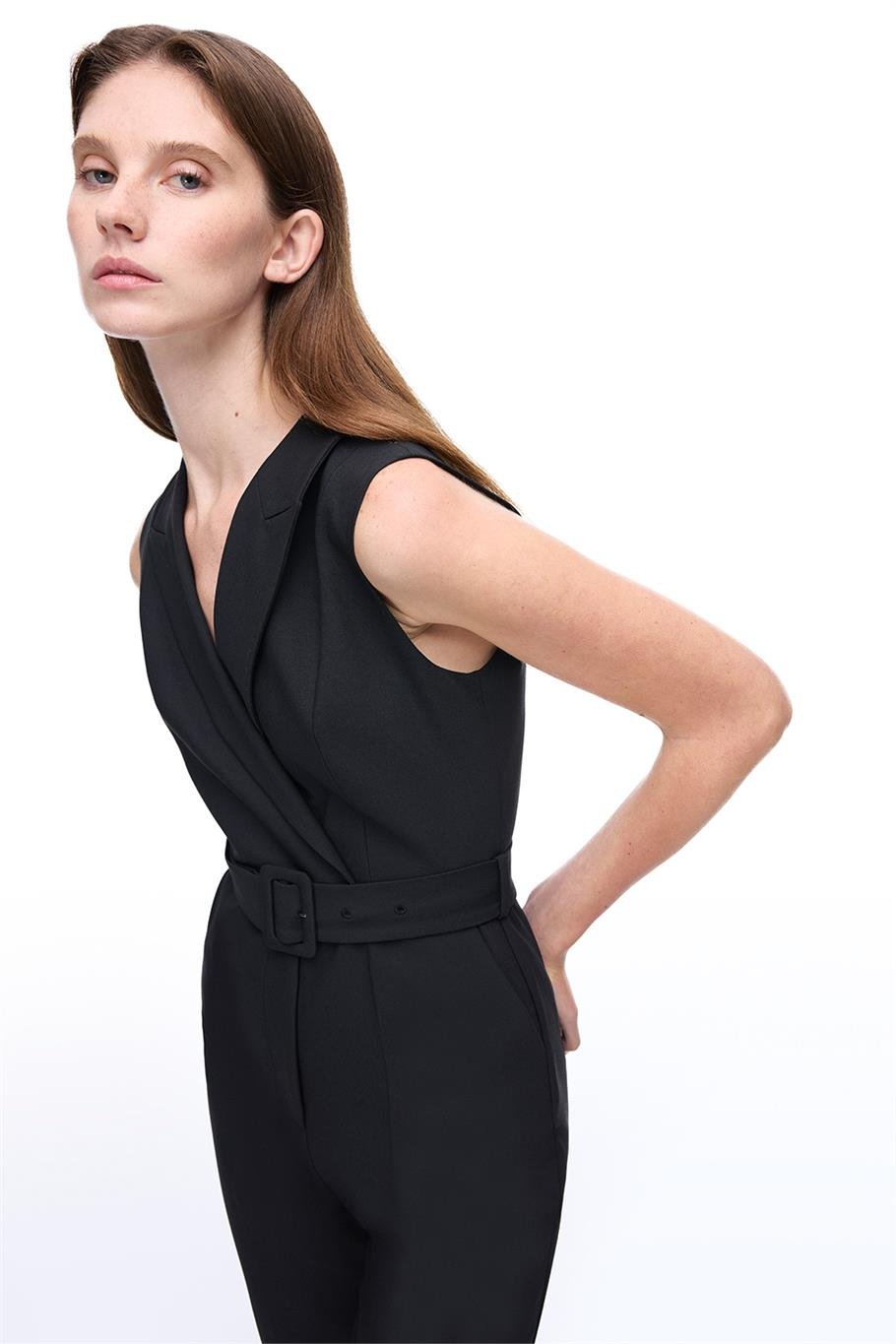 Siyah Klasik Yaka Boru Paça Tulum