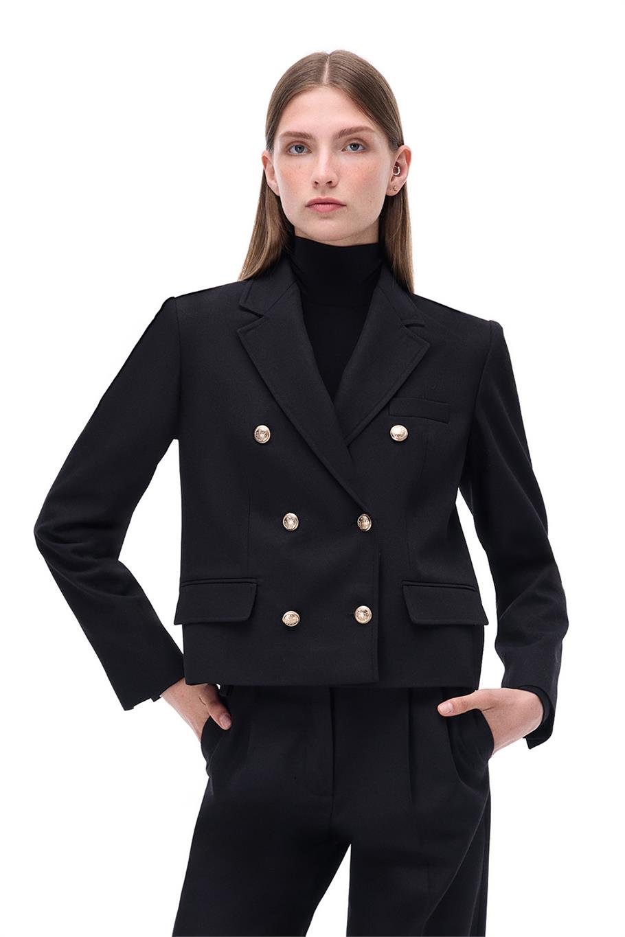 Siyah Klasik Yaka Kısa Ceket