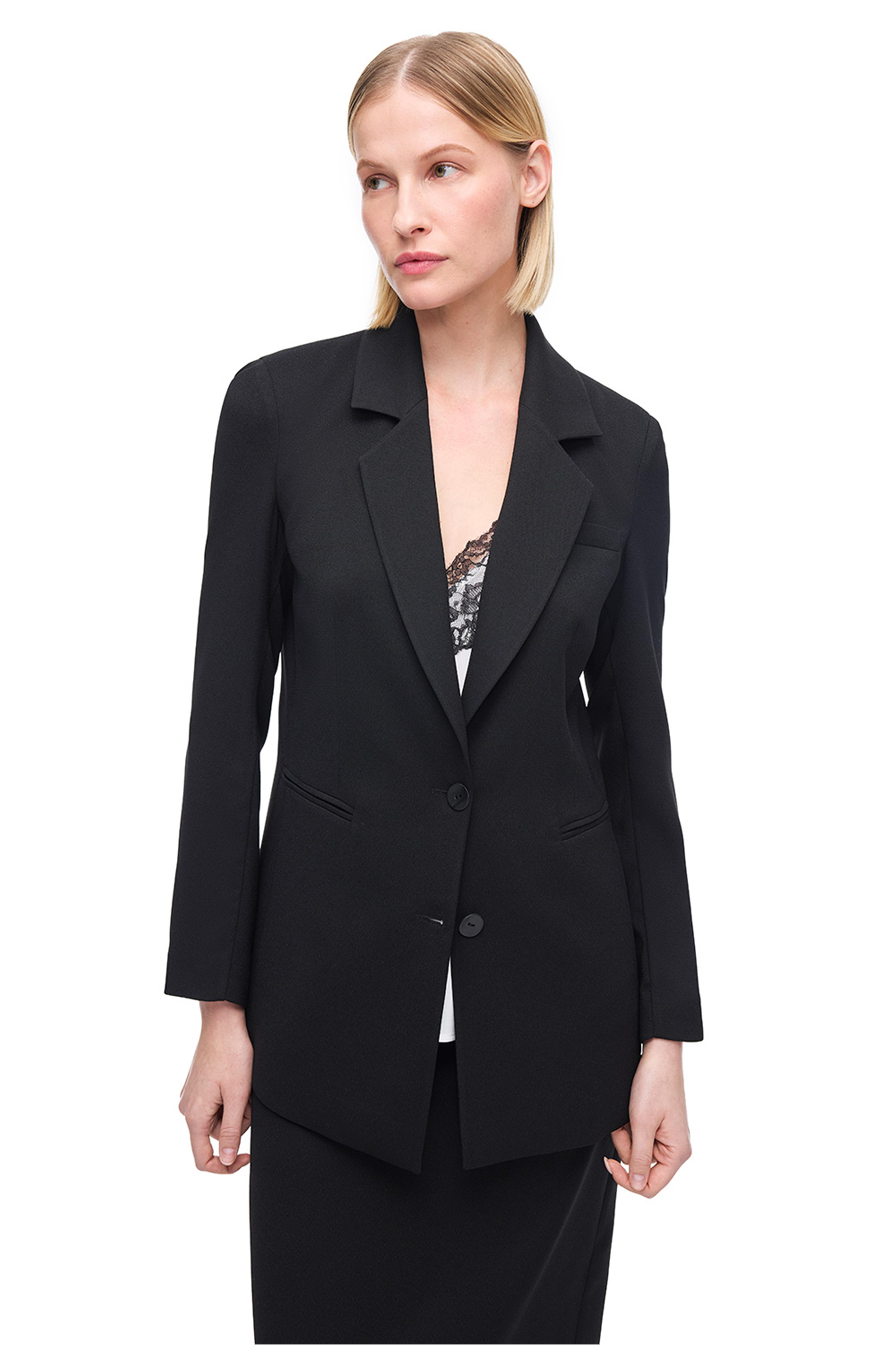 Siyah Klasik Yaka Uzun Kollu Viskoz Ceket