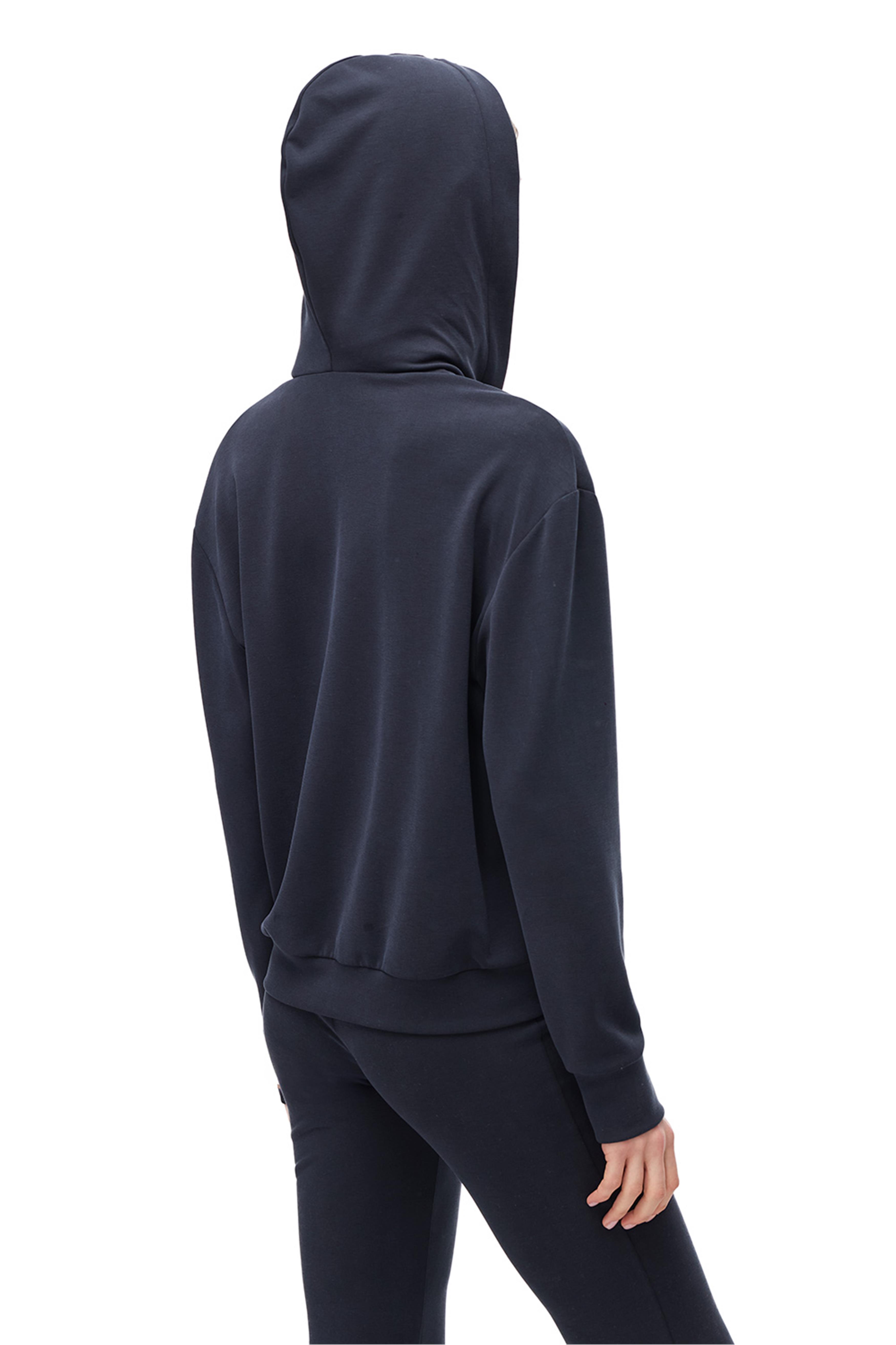 Siyah Modal Karışımlı Fermuarlı Bisiklet Yaka Üst