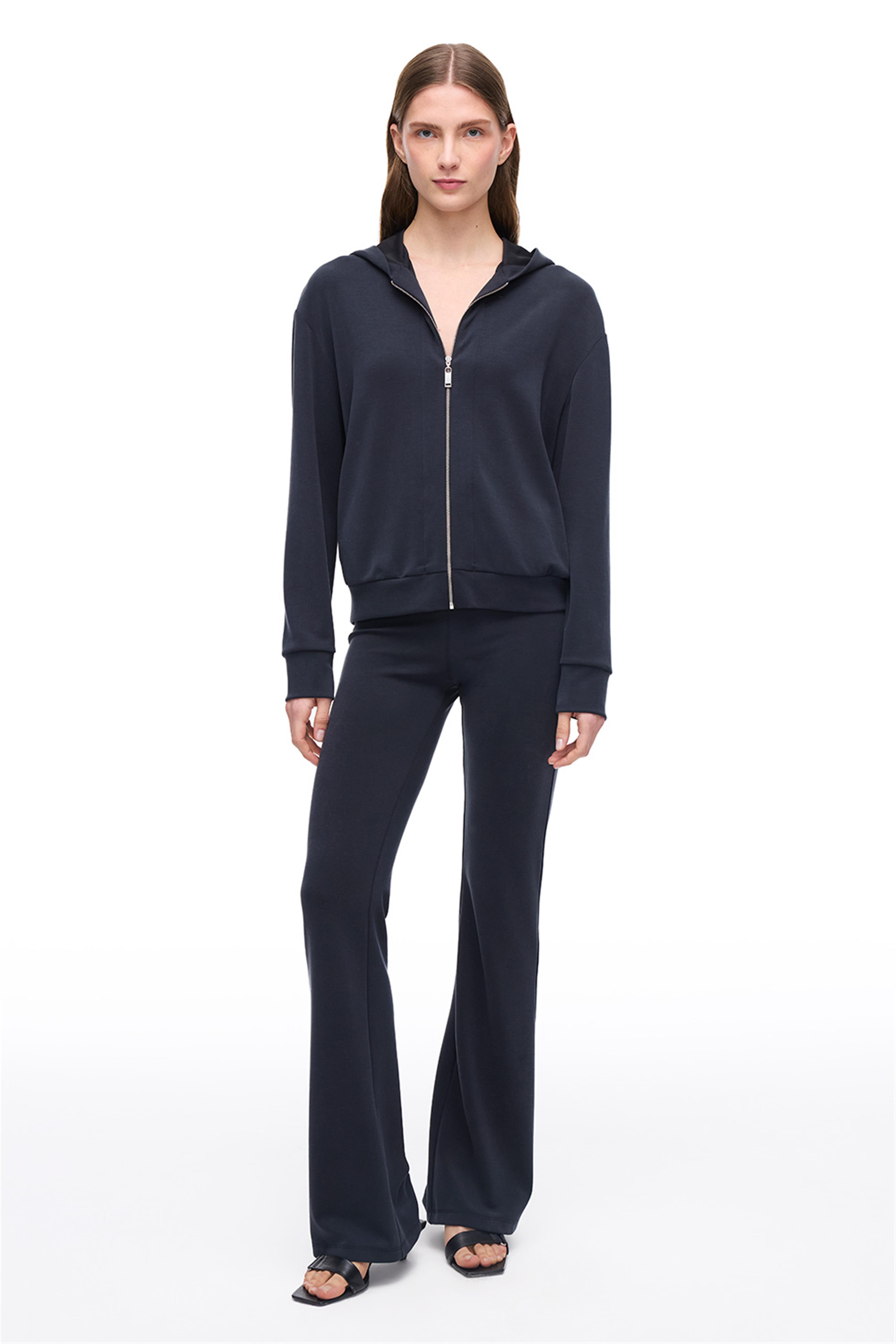 Siyah Modal Karışımlı Fermuarlı Bisiklet Yaka Üst