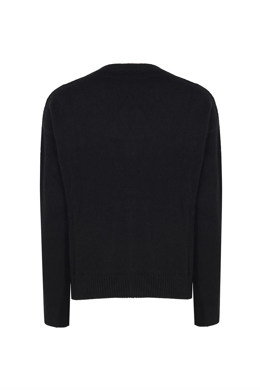 Siyah Triko Rahat Kalıp V-Yaka Triko Hırka