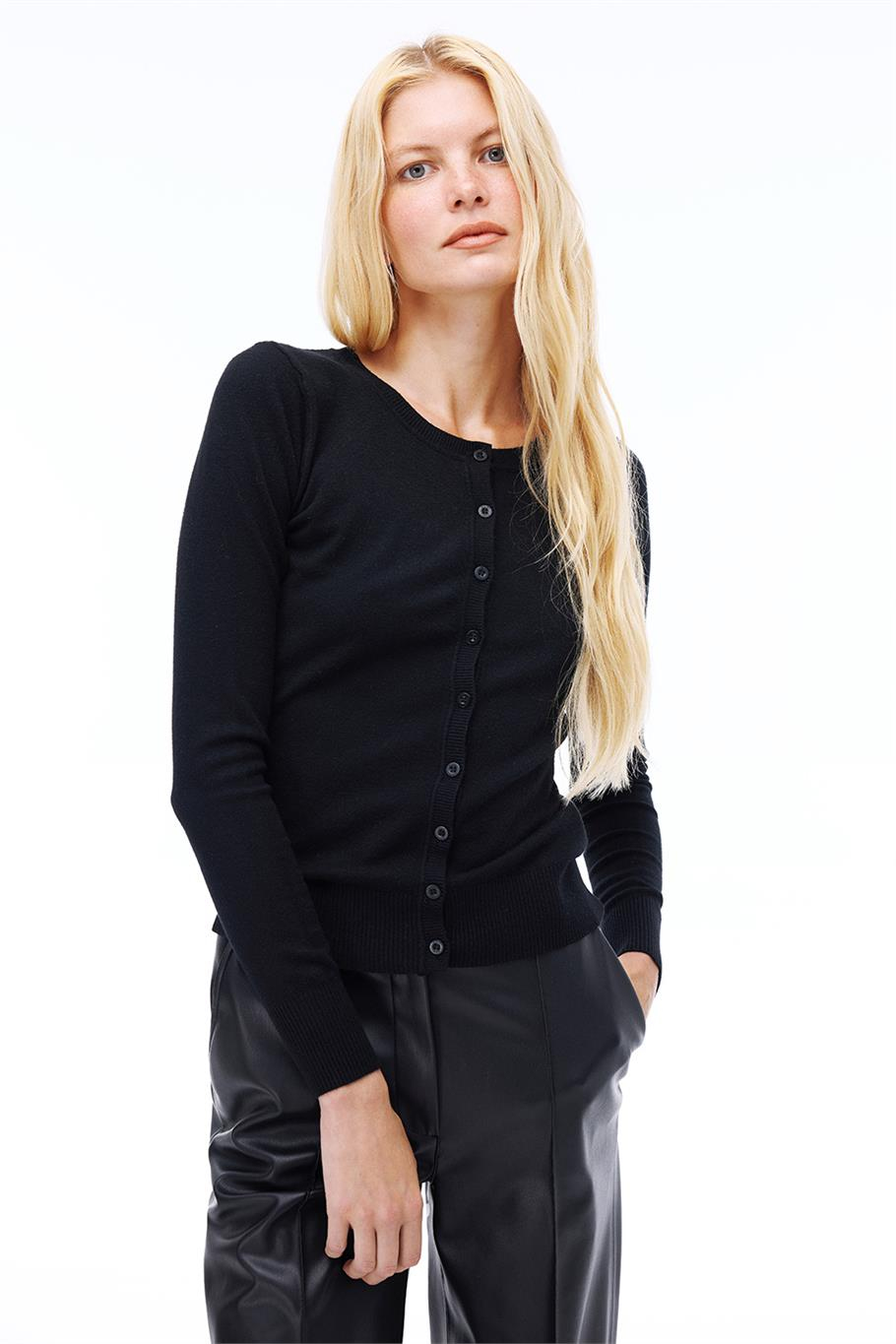 Siyah Triko Regular Fit Bisiklet Yaka Triko Hırka