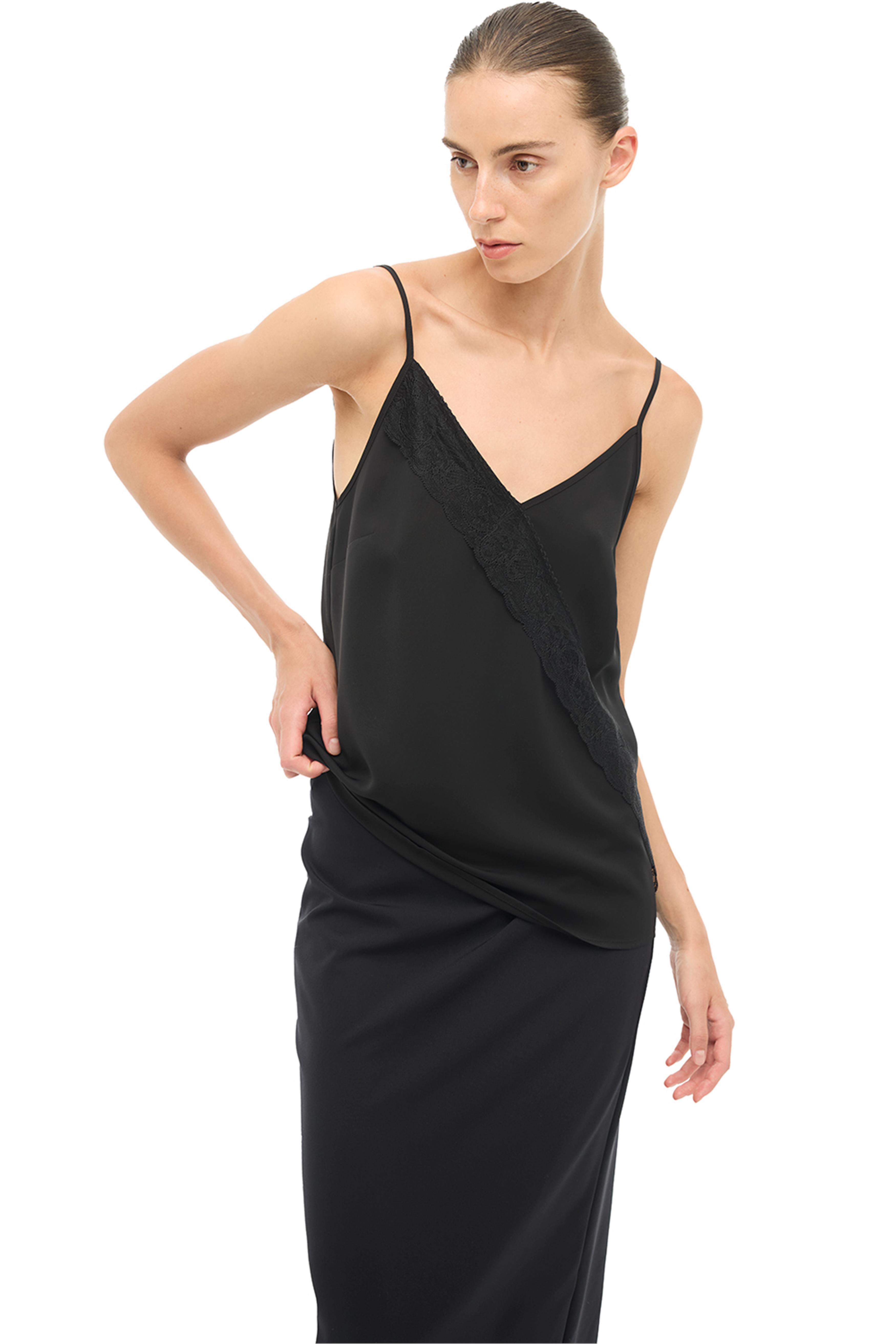 Siyah V-Yaka Askılı Bluz