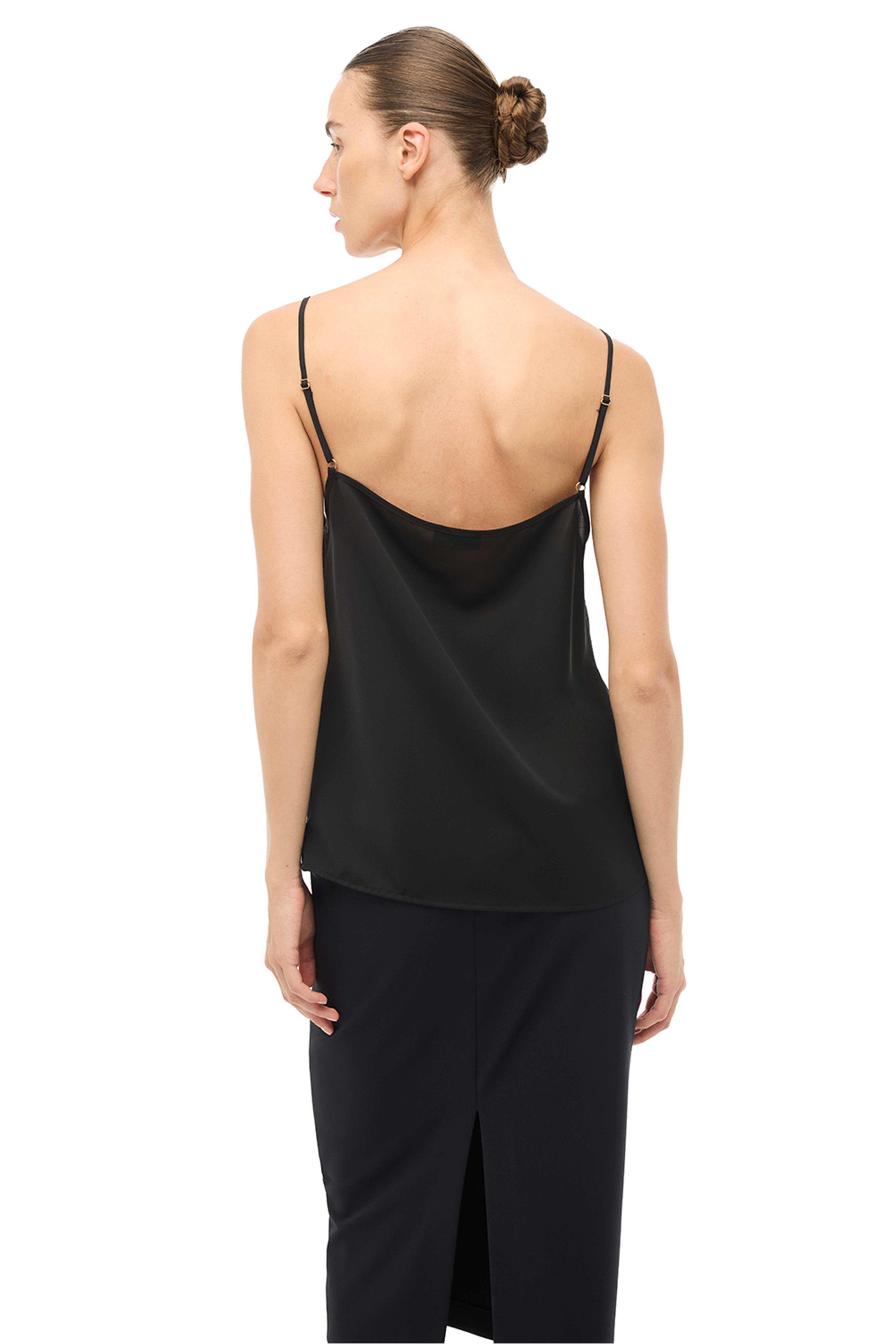 Siyah V-Yaka Askılı Bluz