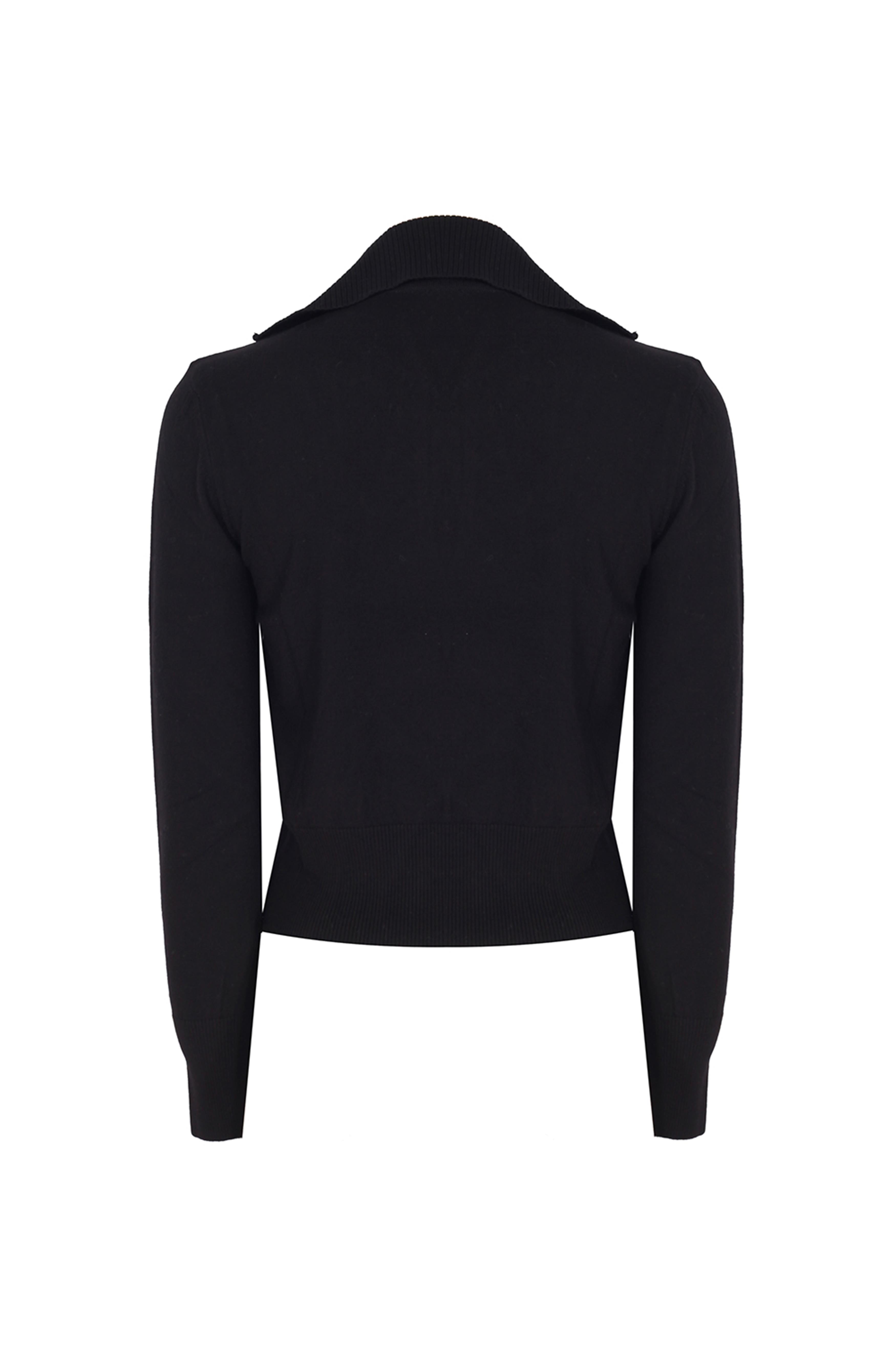 Siyah V-Yaka Triko Kazak